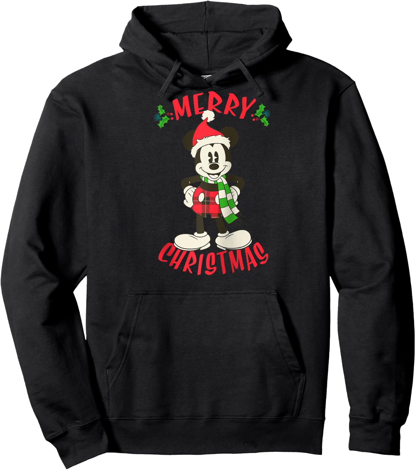 Disney Vintage Mickey Mouse Christmas Holiday Raglan Baseball Hoodie - Hoodie | Black