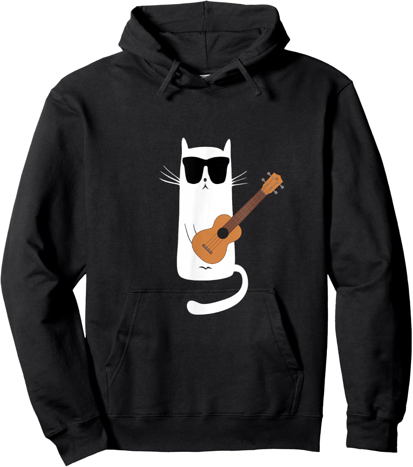 Funny Cat Wearing Sunglasses Playing Ukulele Hoodie - Hoodie | Black