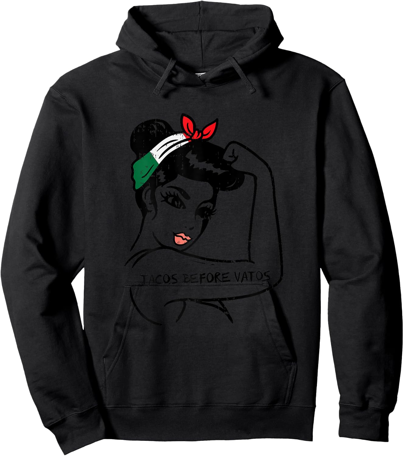 Mexican Rosie Strong Woman Tacos Before Vatos Cinco De Mayo Hoodie - Hoodie | Black