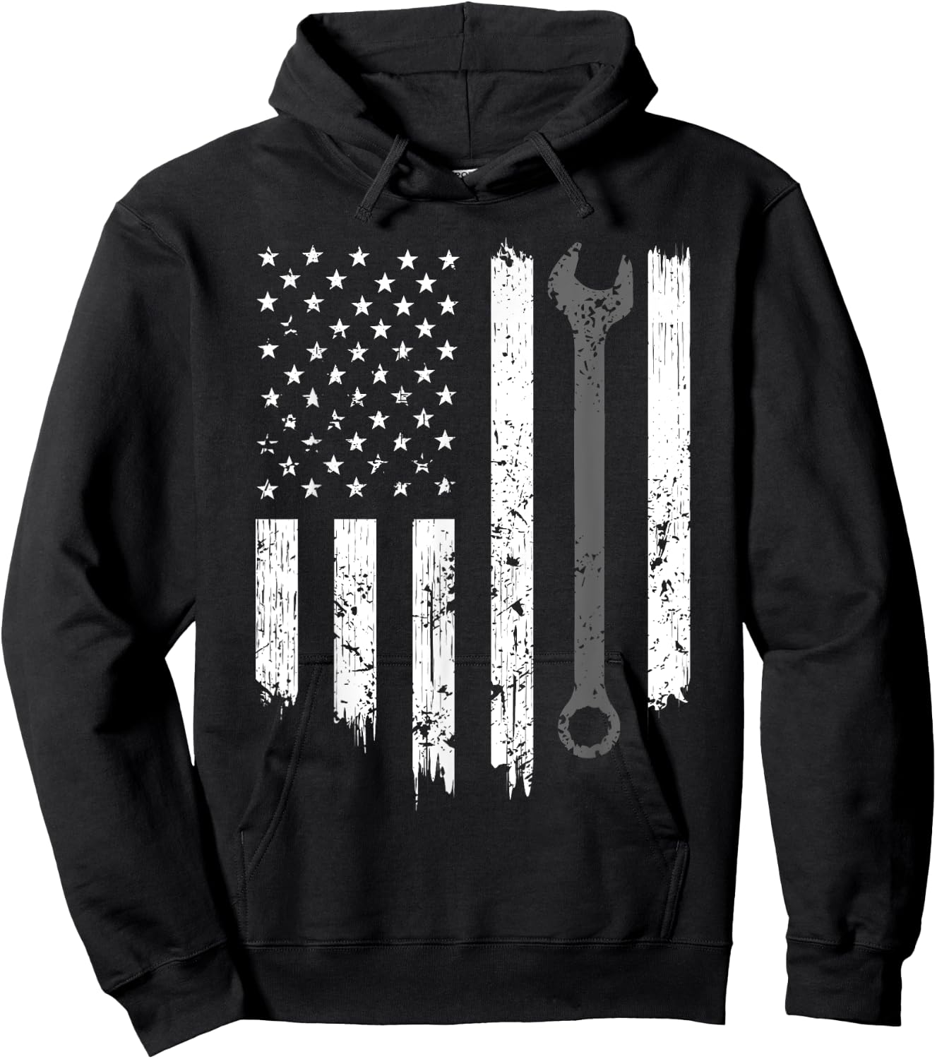 Funny Vintage Mechanic Distressed American Flag Gift Hoodie - Hoodie | Black