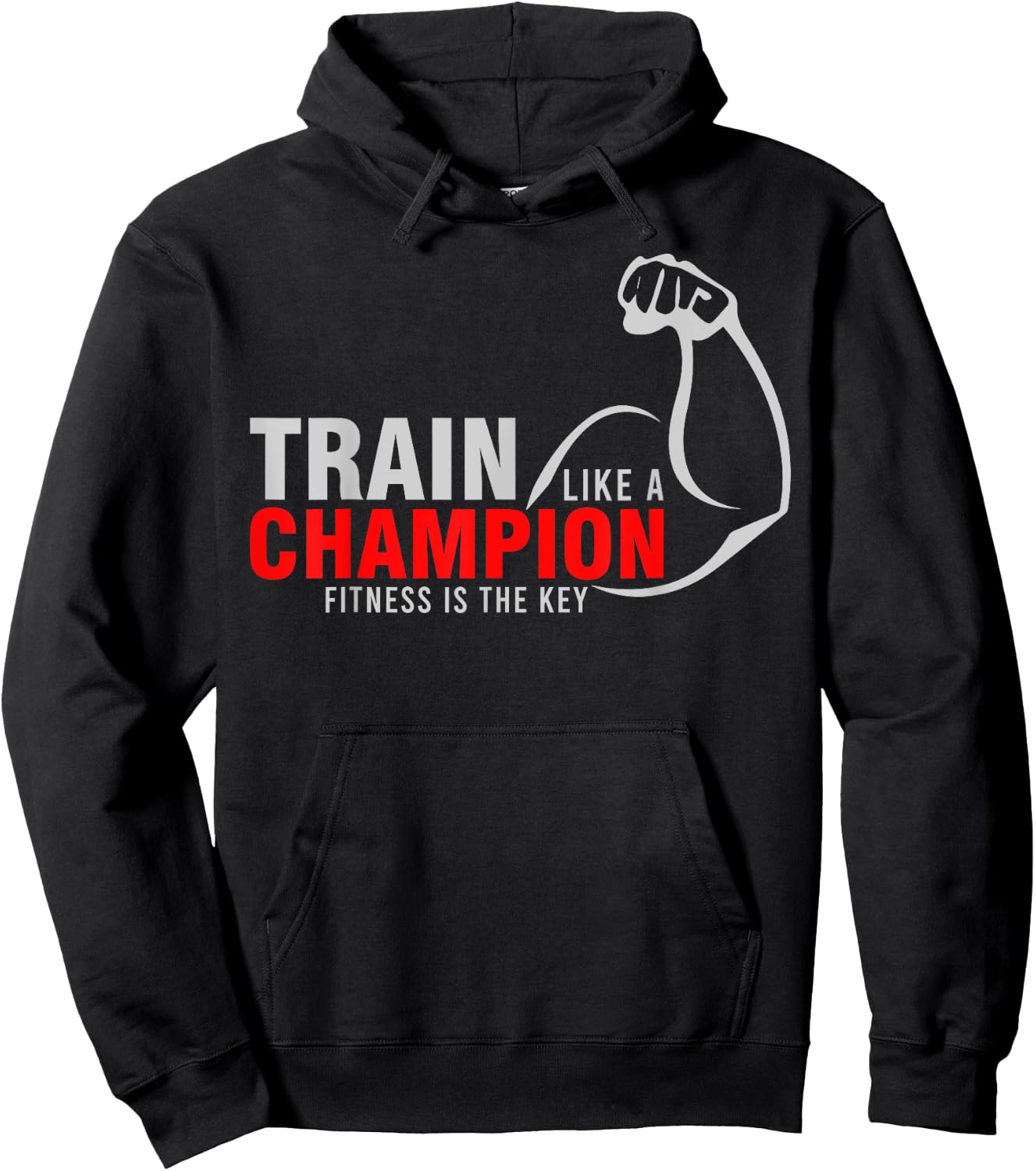 Train Like a Champion Fitness is Key Red White Arm Hoodie - Hoodie | Black