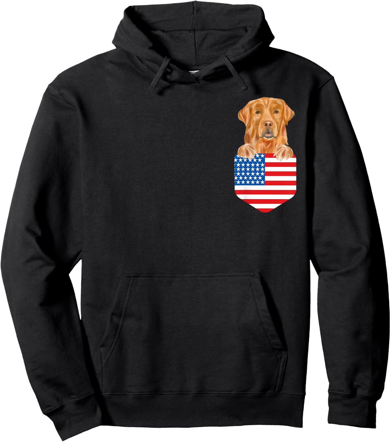 America Flag Golden Retriever Dog In Pocket Hoodie - Hoodie | Black