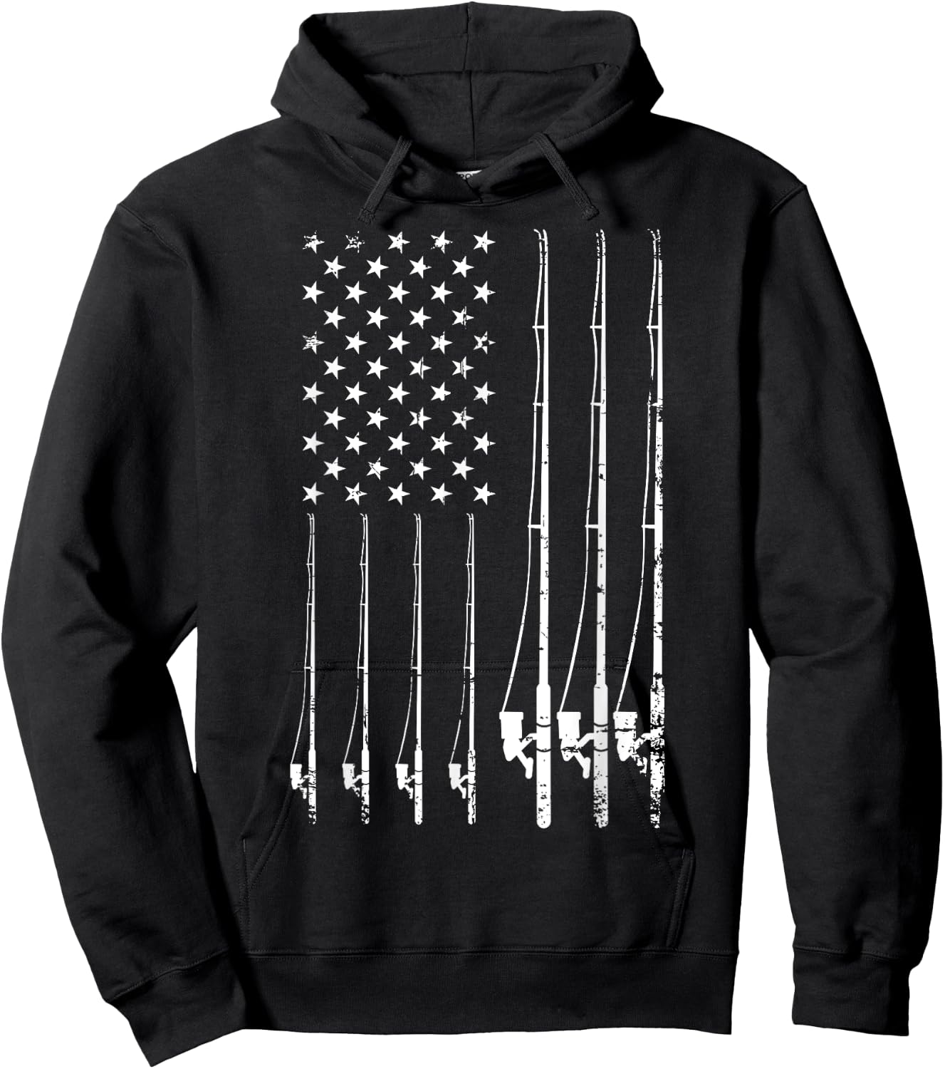 Fishing Gifts Fishing USA Black Adult Fishing Small Classic Fit Short Sleeve American Flag Hoodie - Hoodie | Black