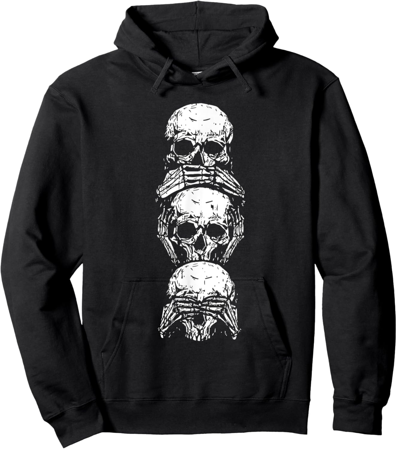 Hear See Speak No Evil Halloween Skull Skeleton Bones Gothic Hoodie - Hoodie | Black