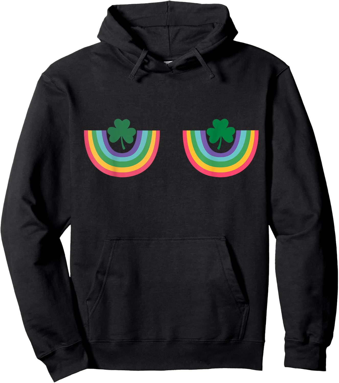 Irish Rainbow Shamrock Boobs St Patricks Saint Paddys Funny Hoodie - Hoodie | Black