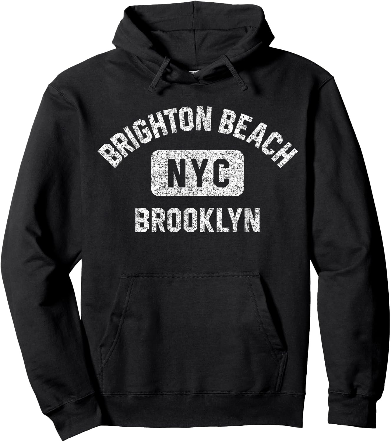 Brighton Beach Brooklyn NYC Gym Style Distressed White Print Hoodie - Hoodie | Black