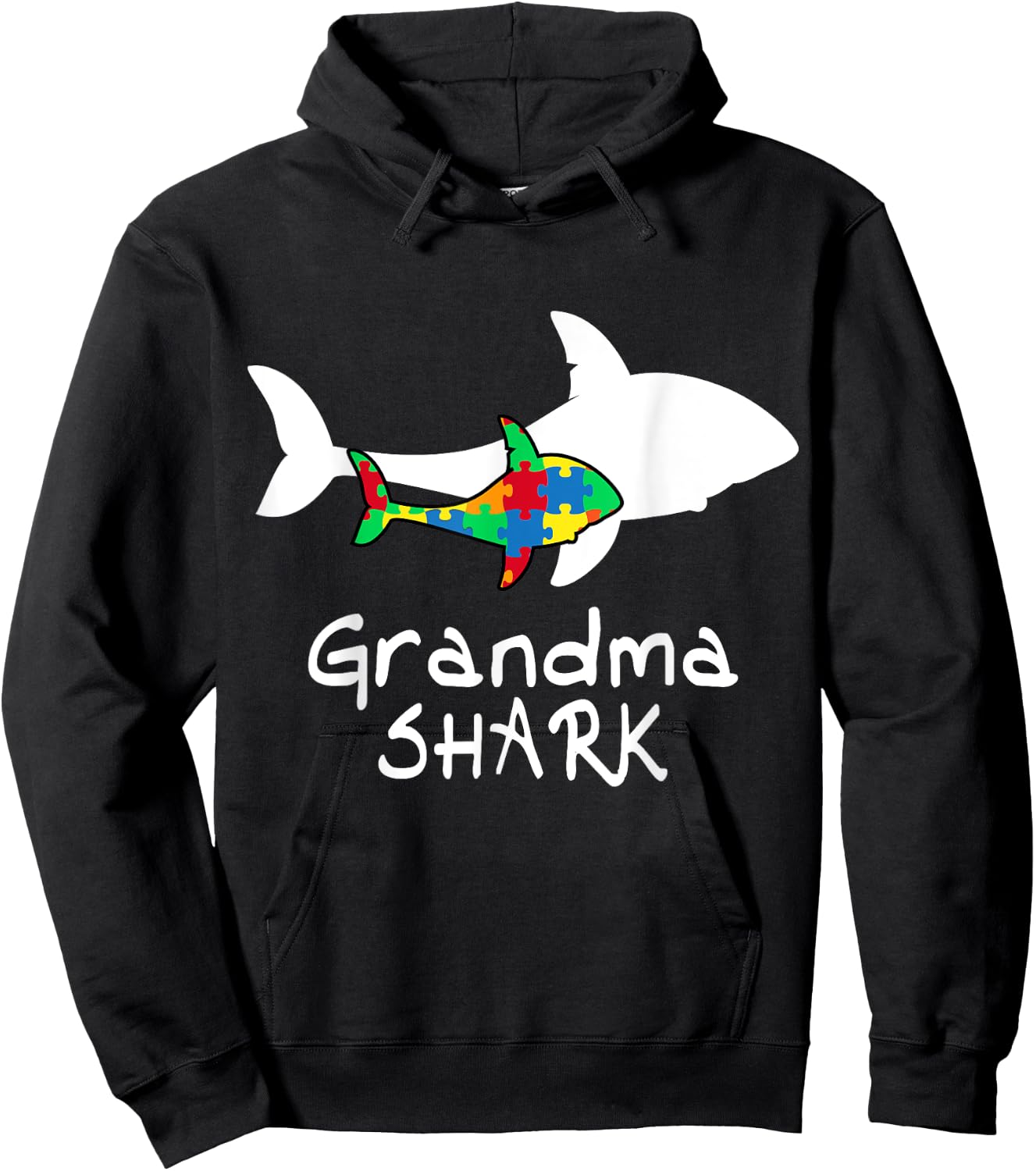 Grandma Shark Puzzle Piece Cool Autism Awareness Gift Hoodie - Hoodie | Black
