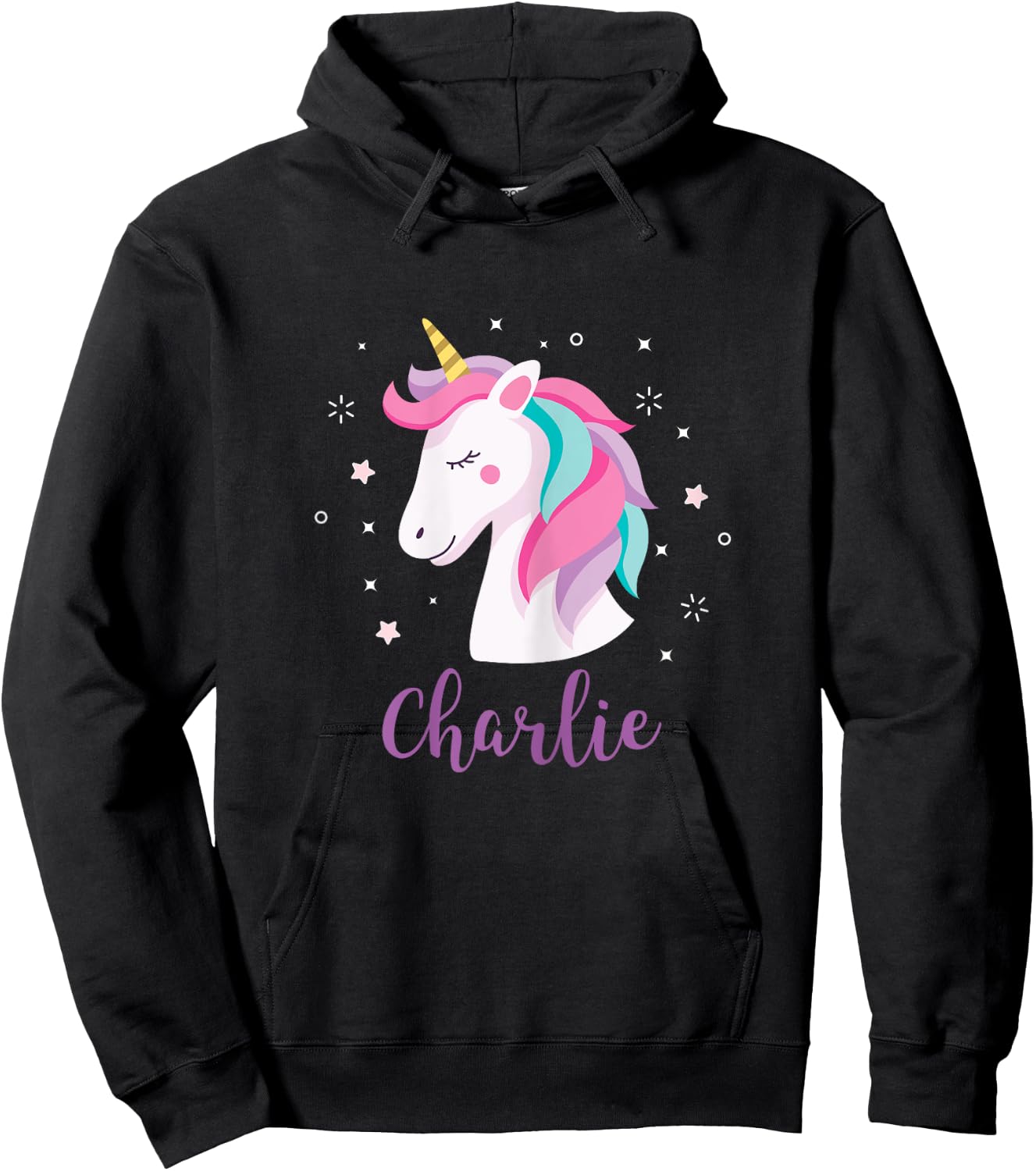 Cute Charlie Unicorn Personalized Name Girls Gifts Hoodie - Hoodie | Black