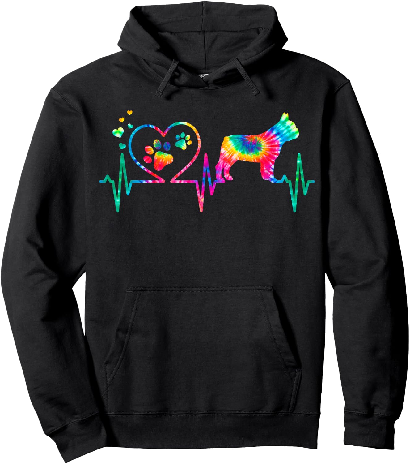 Frenchie French Bulldog Mom Dad Heartbeat Tie Women Girls Kids Hoodie - Hoodie | Black