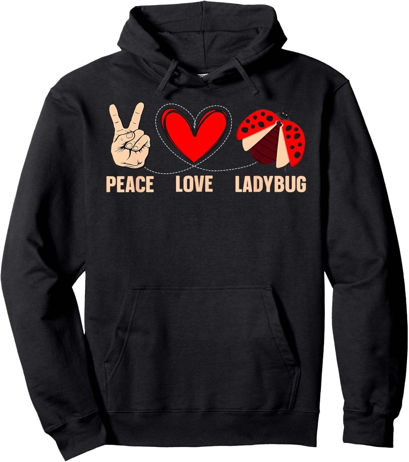 Cool Ladybug Art Women Kids Peace Love Ladybug Lover Hoodie - Hoodie | Black