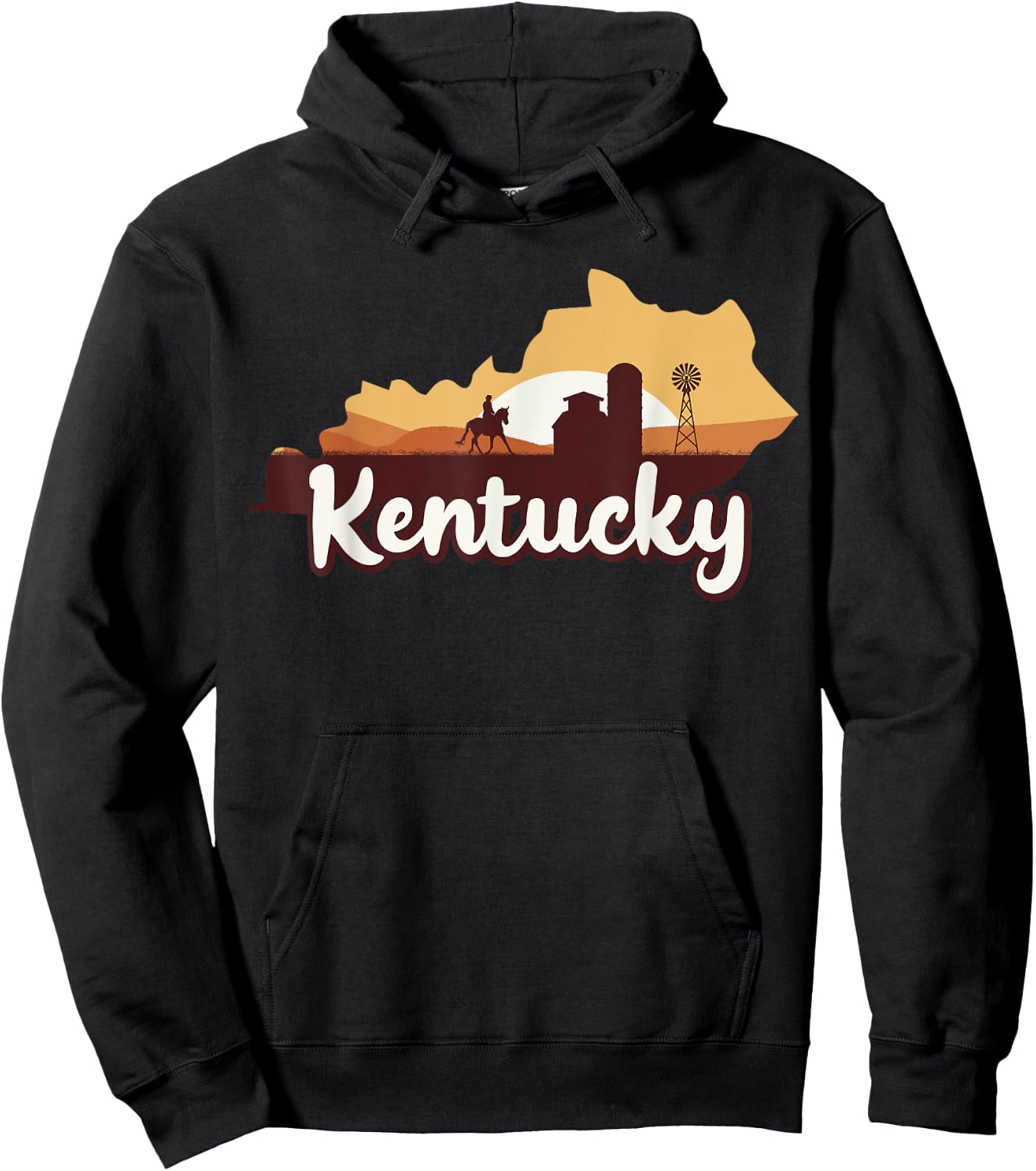 Kentucky Map Horse Riding Cowboy Barn Windmill KY Souvenir Hoodie - Hoodie | Black