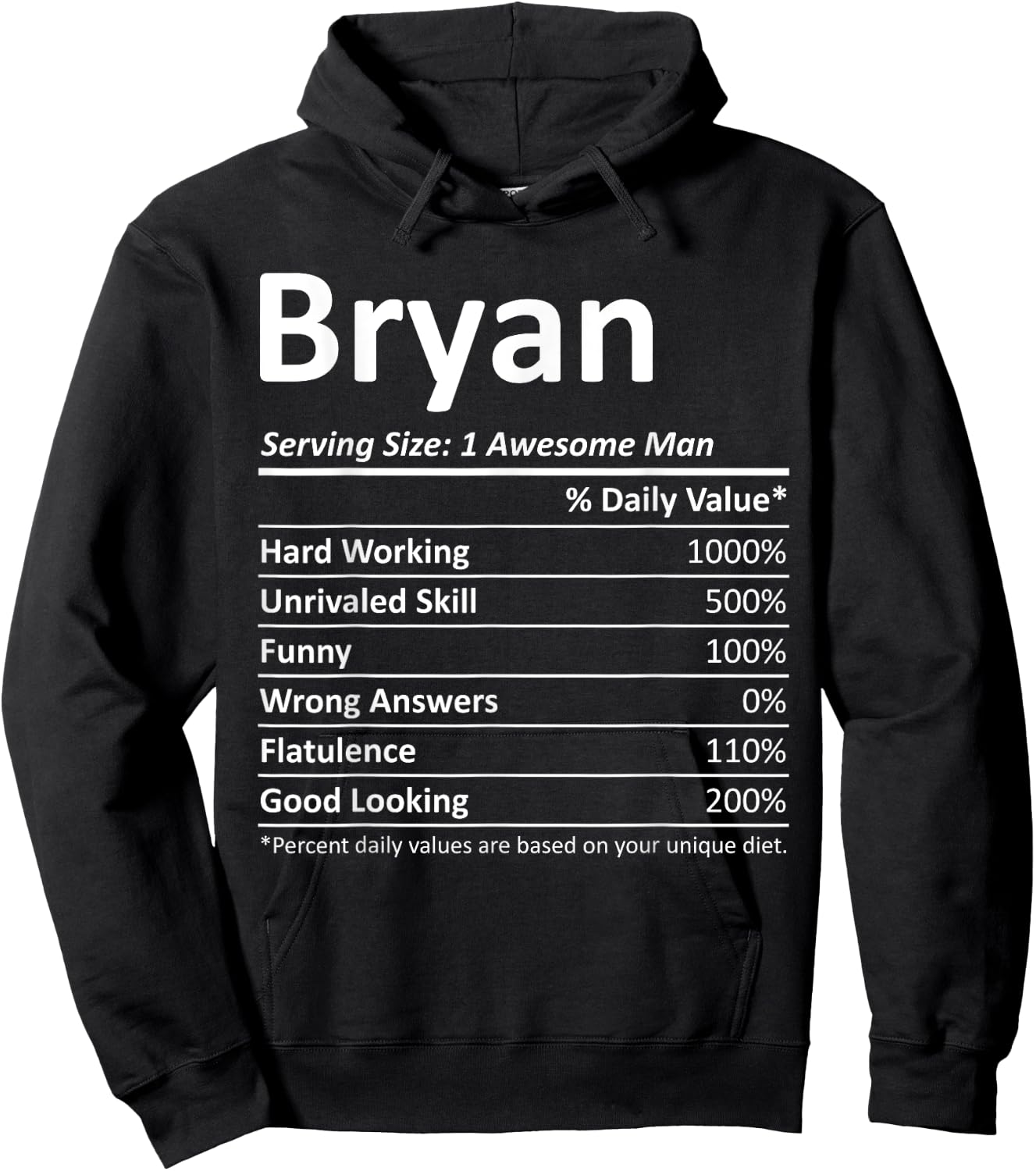 BRYAN Nutrition Funny Birthday Personalized Name Gift Hoodie - Hoodie | Black