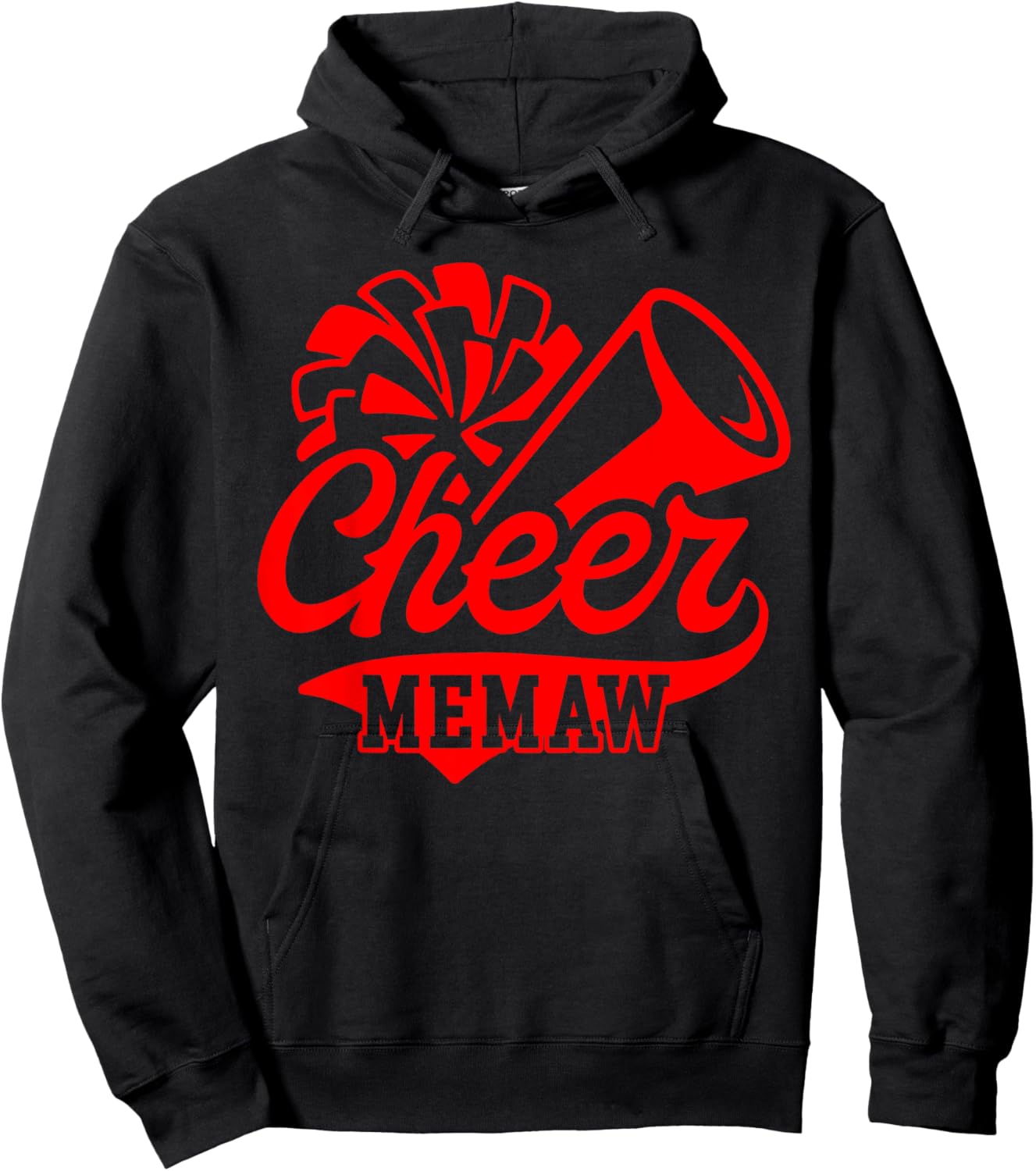 Cheer Memaw Biggest Fan Leopard Print Black And Red Pom Pom Hoodie - Hoodie | Black