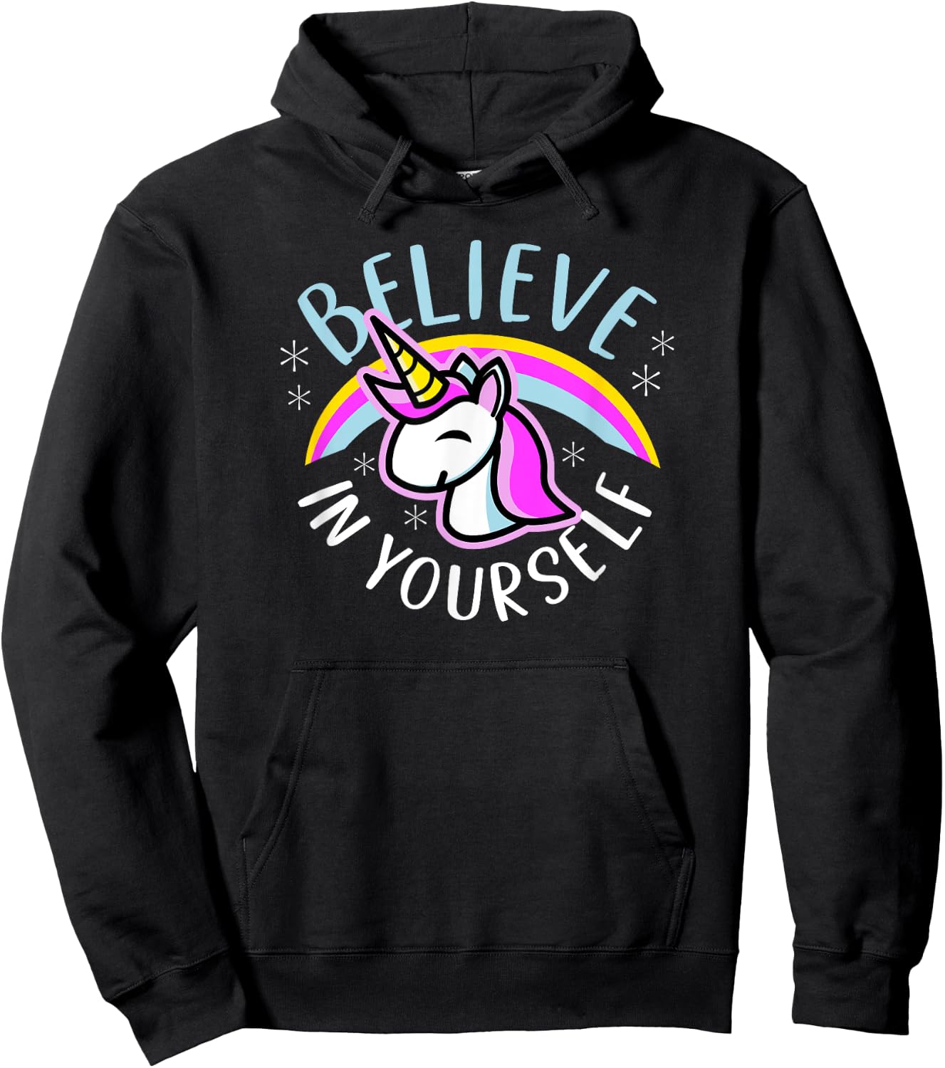Believe In Yourself - Cute Kawaii Unicorn Rainbow Hoodie - Hoodie | Black