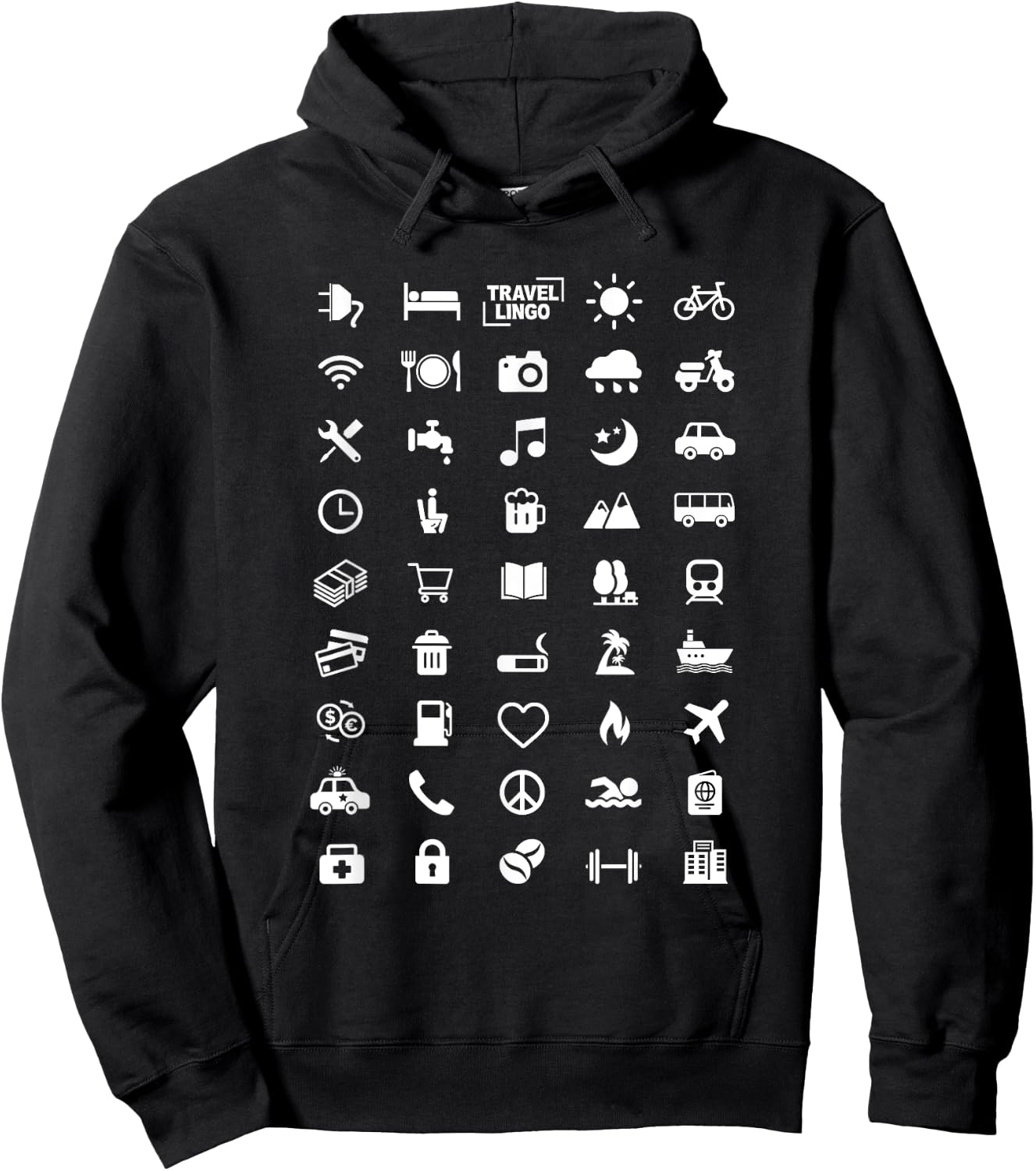 Travel Icon Language - Speak with Icons! Funny Backpacker Hoodie - Hoodie | Black
