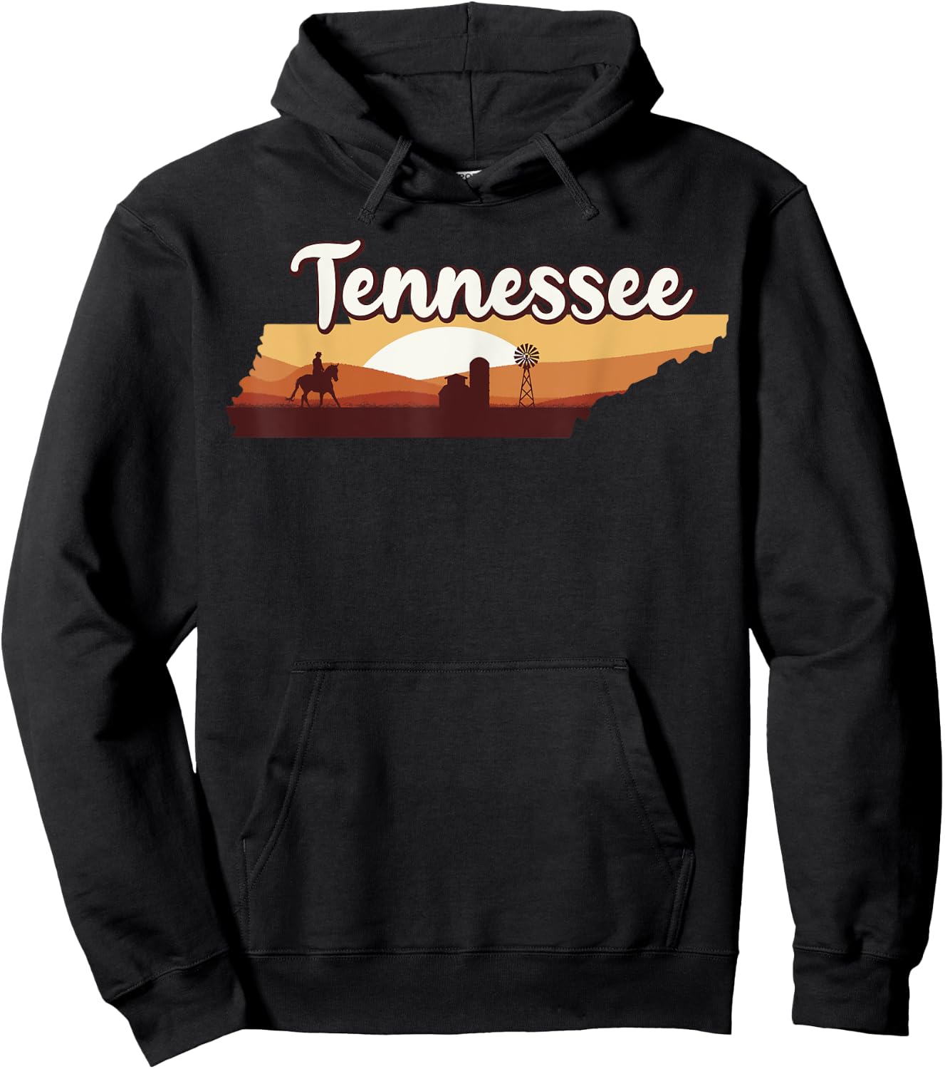 Cowboy Horse Riding Rodeo Barn Windmill Tennessee Map 70s Hoodie - Hoodie | Black