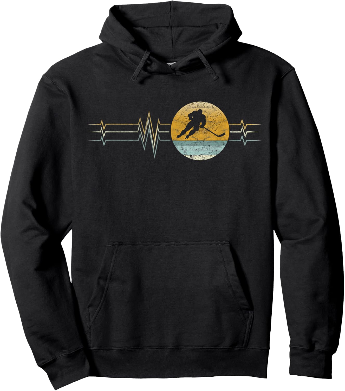 Retro Heartbeat Ice Hockey Sports Lifeline Vintage Gift Hoodie - Hoodie | Black