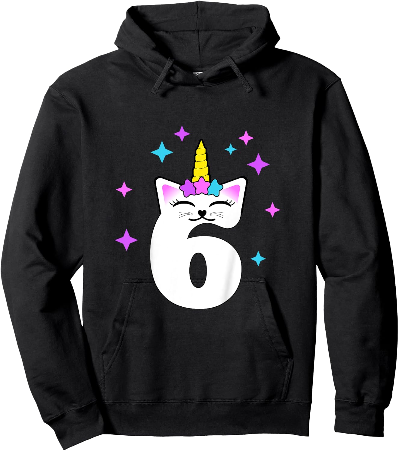 6 Year Old Cat Unicorn Caticorn 6th Birthday Party Girls Hoodie - Hoodie | Black