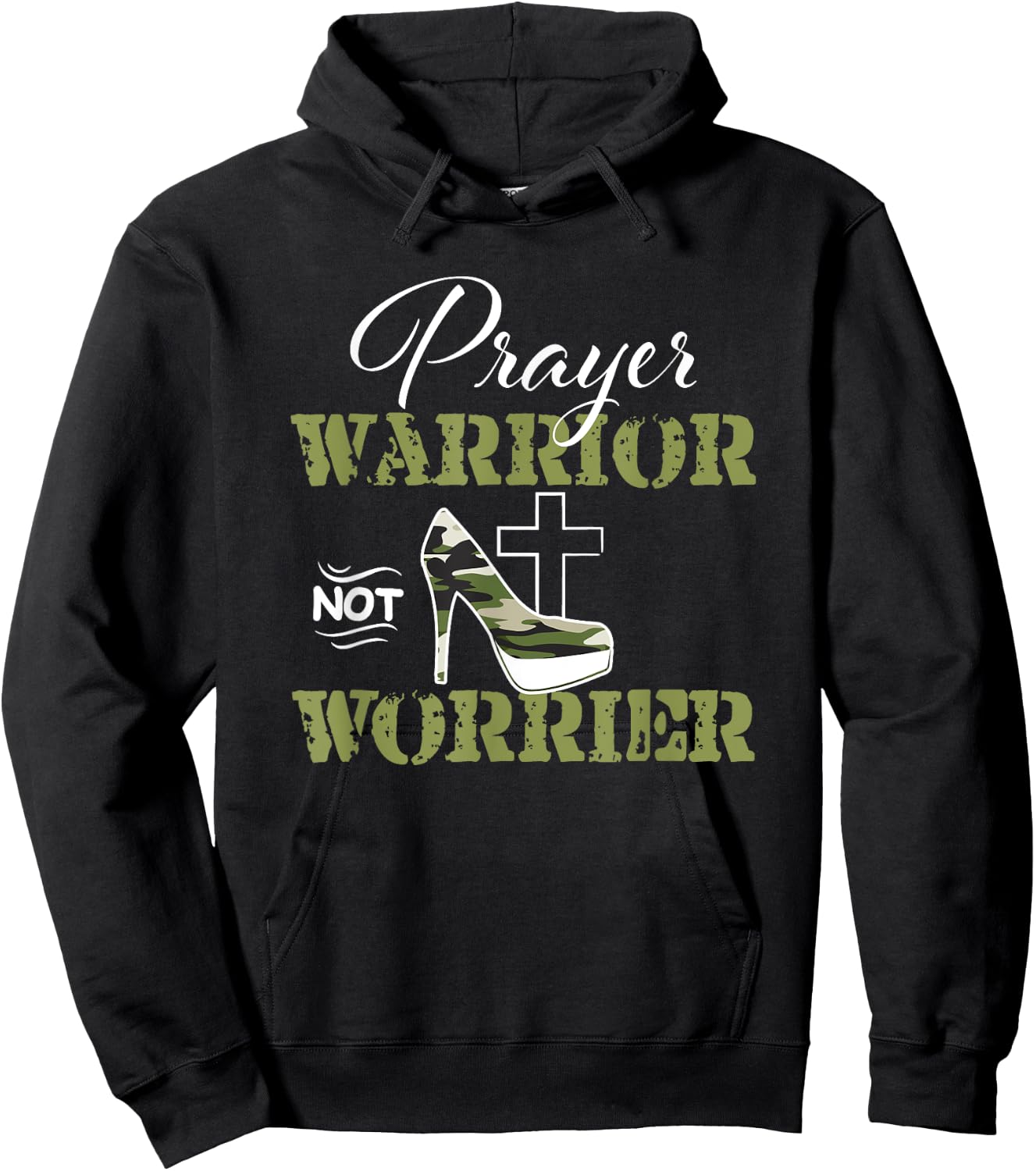 Prayer Warrior not Worrier Camo Faith God Jesus Christian Hoodie - Hoodie | Black