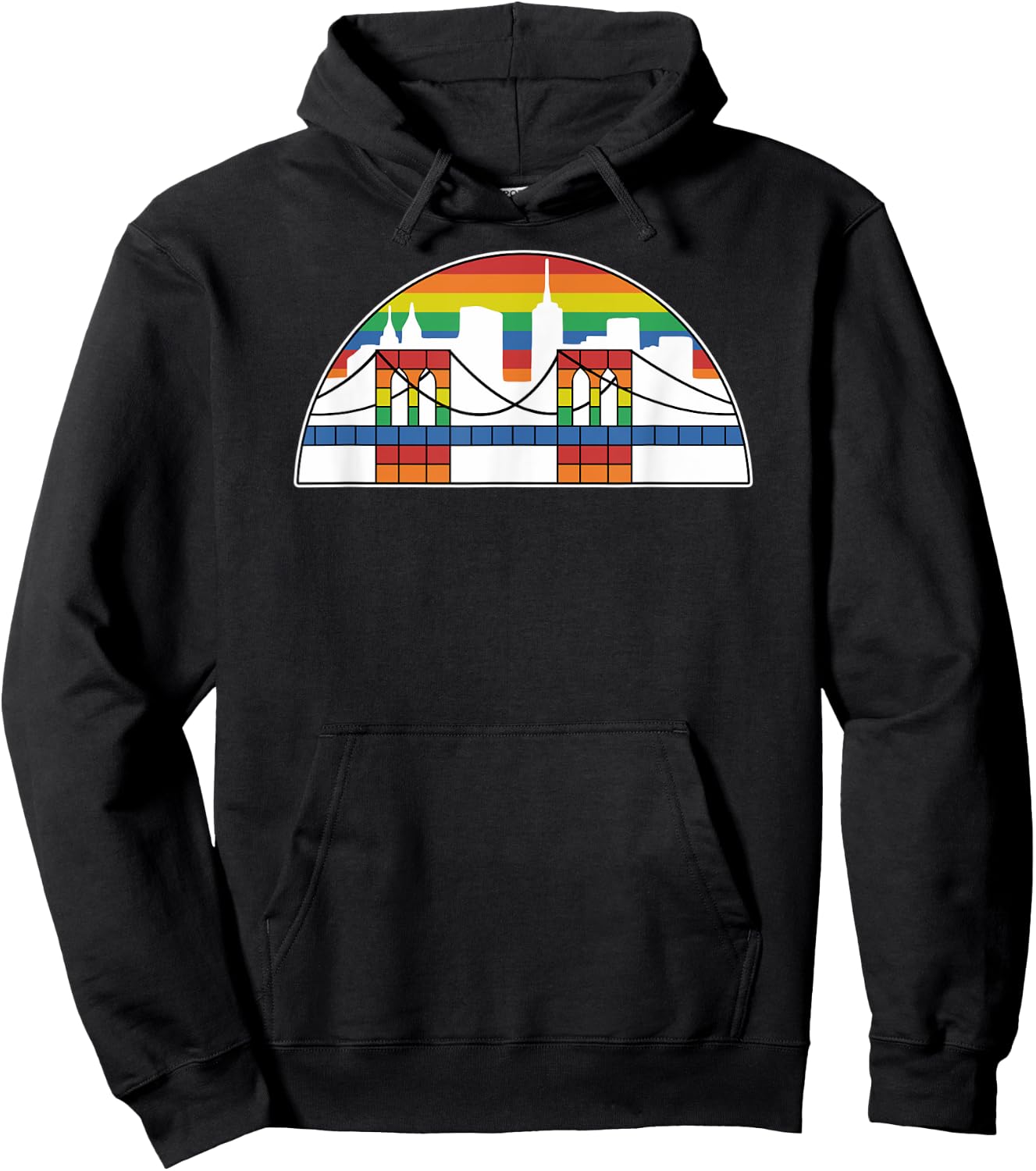 Brooklyn Bridge Rainbow Skyline Vintage Logo Hoodie - Hoodie | Black