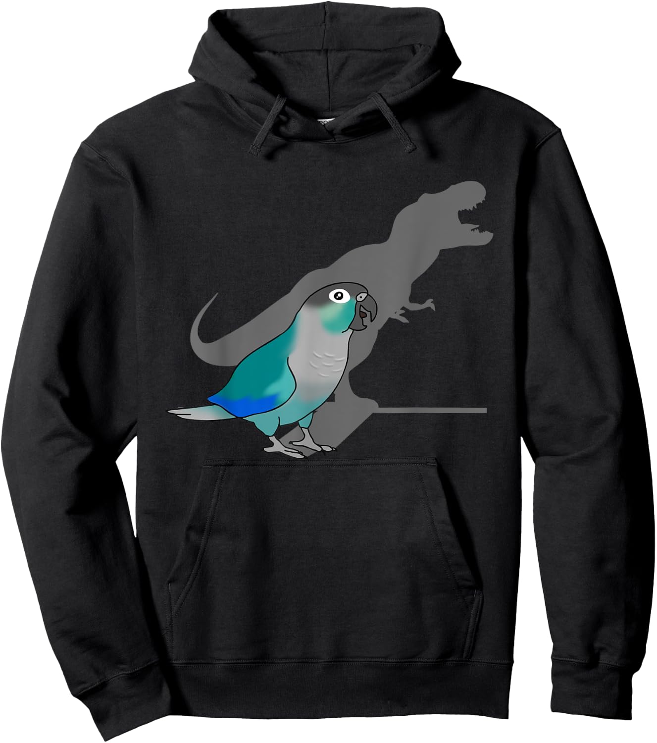 Funny Turquoise Green Cheeked Conure T-rex, Dinosaur Parrot Hoodie - Hoodie | Black