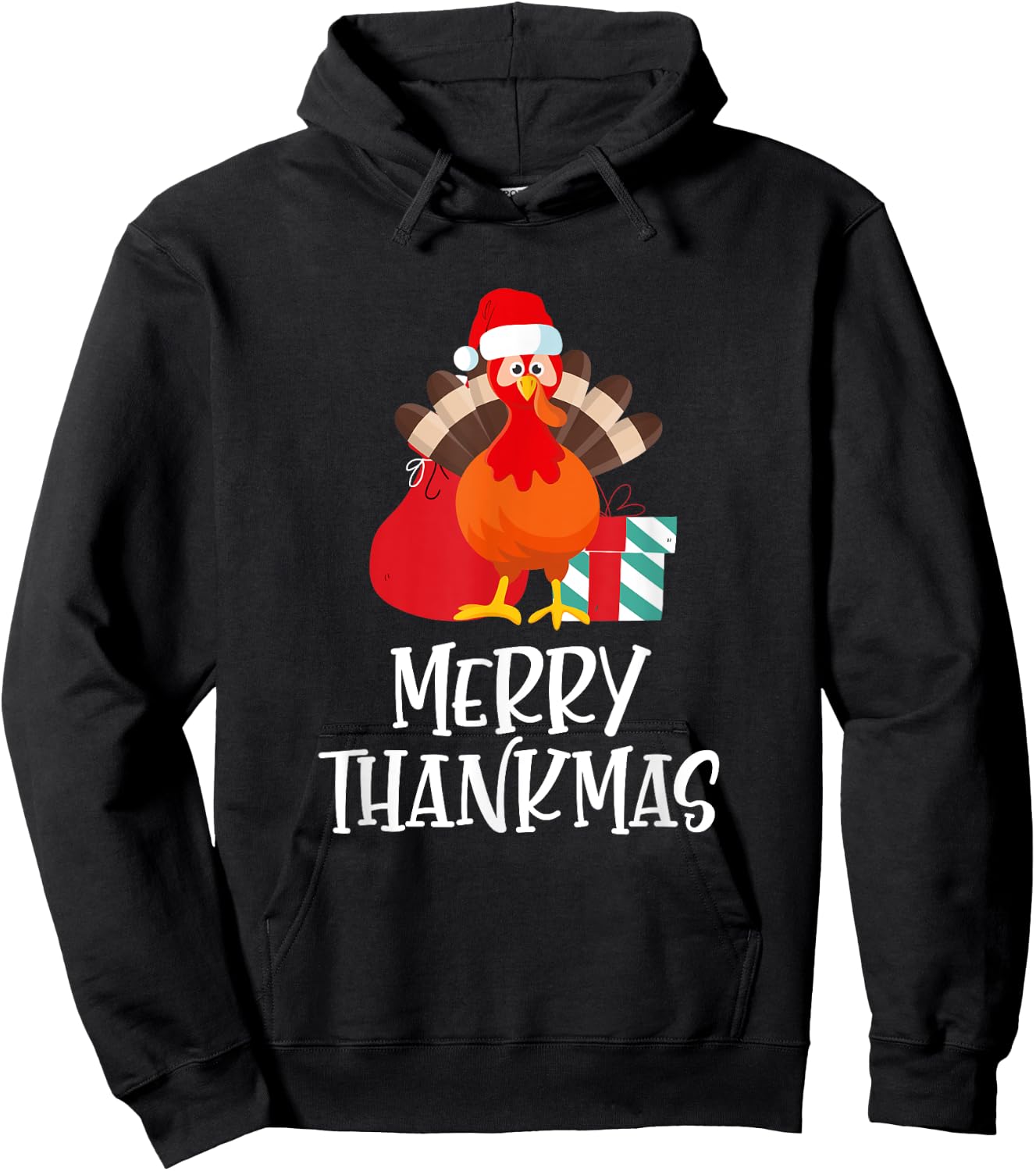 Merry Thanksmas Happy Thanksgiving Santa Turkey Gift Hoodie - Hoodie | Black