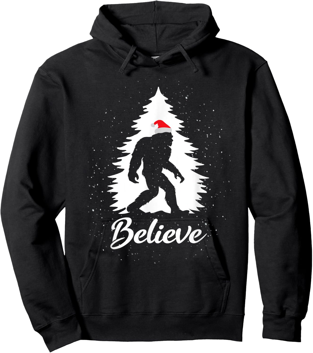 Bigfoot Sasquatch Santa Hat Believe Christmas Gift Hoodie - Hoodie | Black