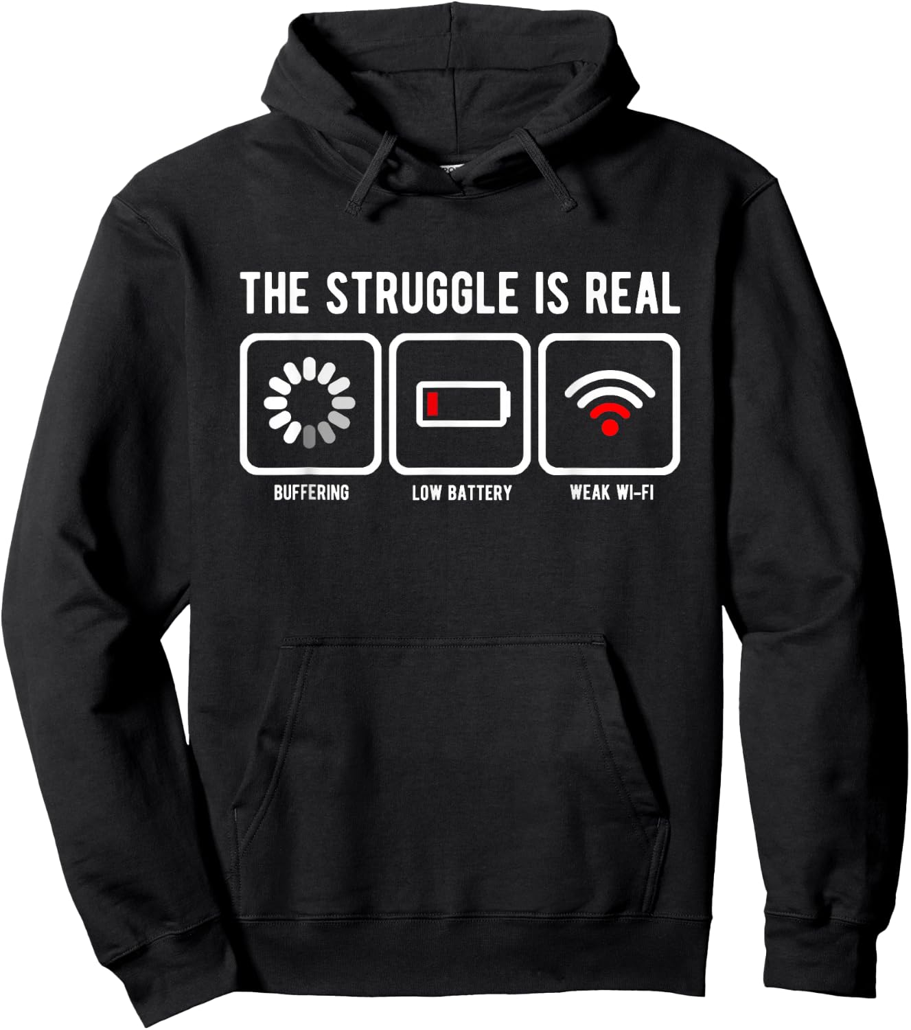 The Struggle is Real Buffering Low Battery Weak WiFi Hoodie - Hoodie | Black