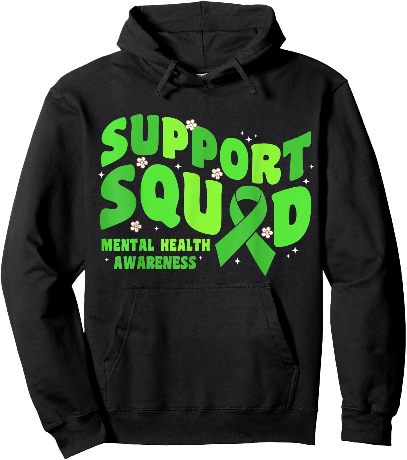 Support Squad Mental Health Awareness Matters Green Ribbon Hoodie - Hoodie | Black