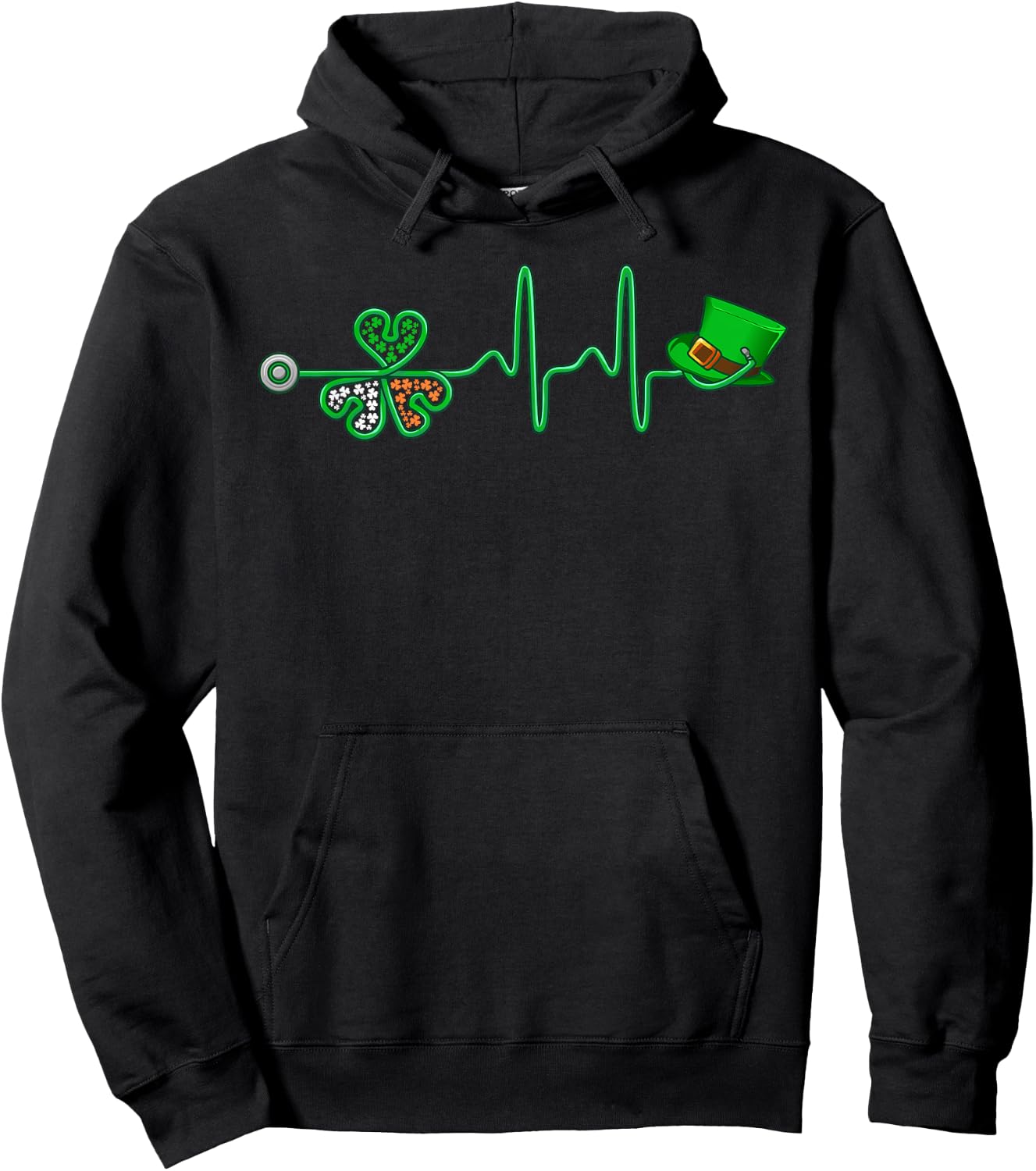 Irish Nurse Heartbeat Stethoscope Lucky St. Patricks Day Hoodie - Hoodie | Black