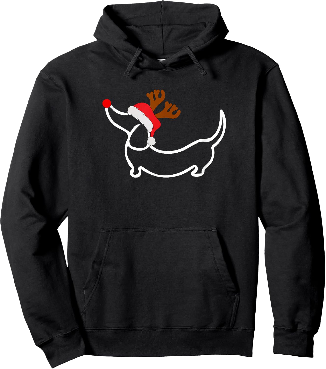 Christmas Dachshund Reindeer in Santa Hat Hoodie - Hoodie | Black