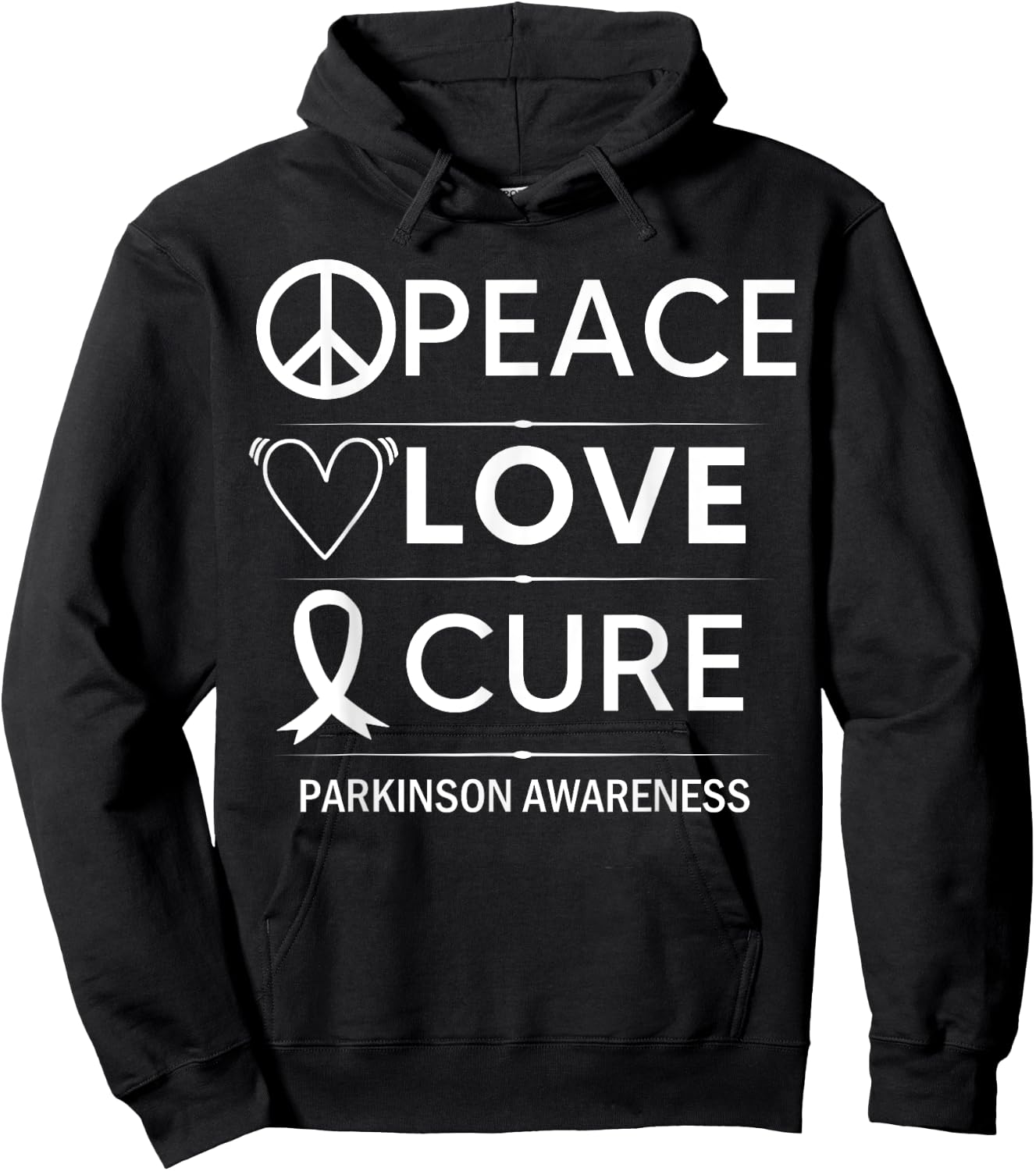 Parkinsons Disease Awareness Peace Love Cure Silver Ribbon Hoodie - Hoodie | Black