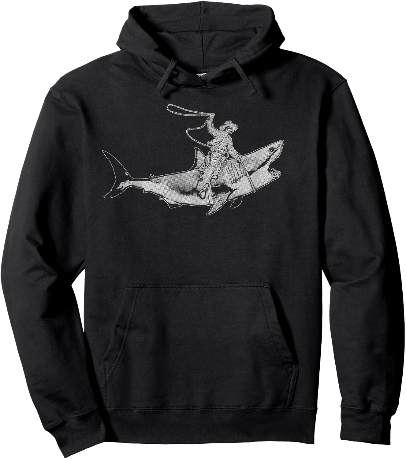 Shark Lover Rodeo Cowboy Riding Great White Vintage Funny Hoodie - Hoodie | Black