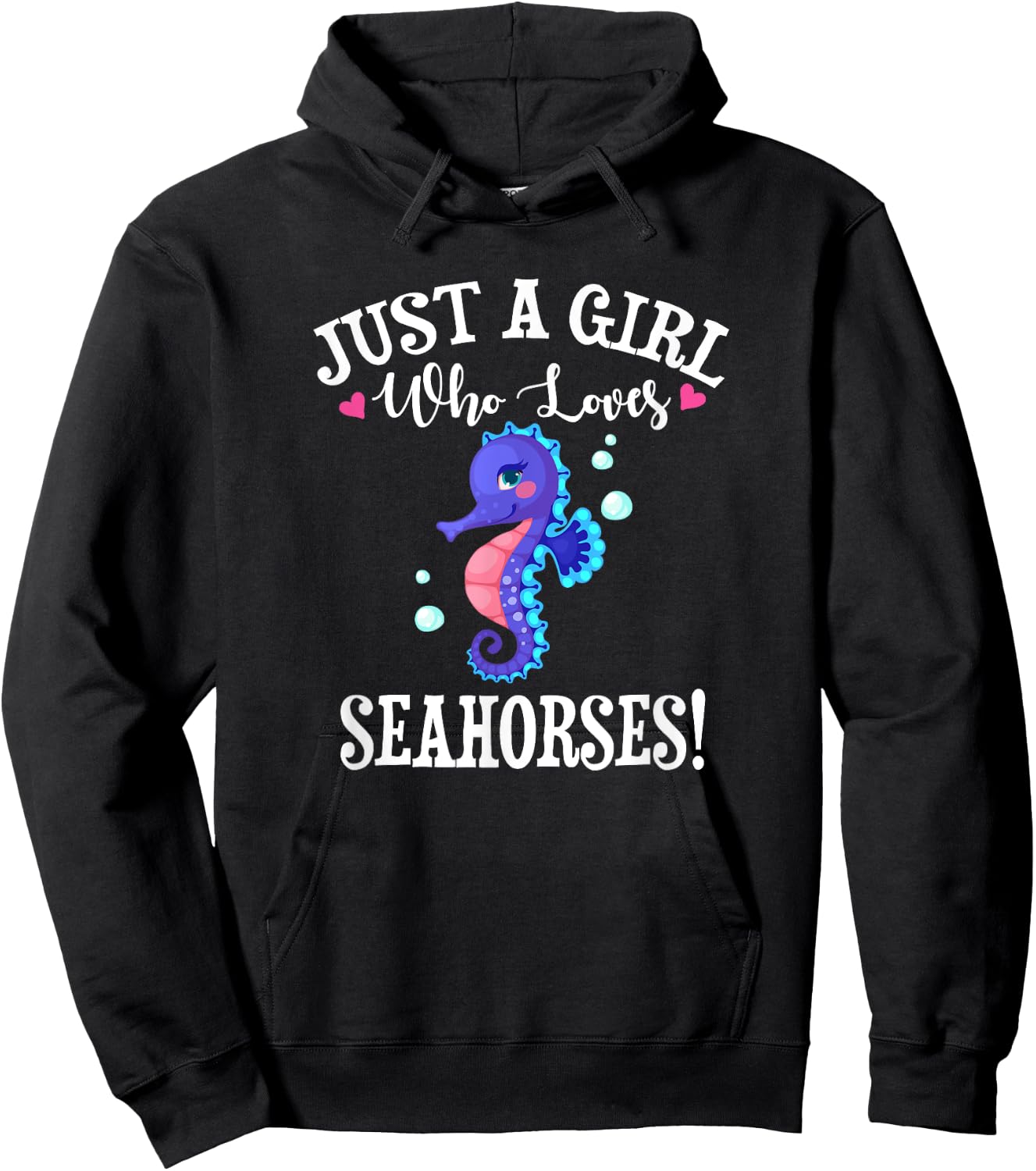 Cute Funny Cartoon Girl Who Loves Seahorses Lover Hoodie - Hoodie | Black