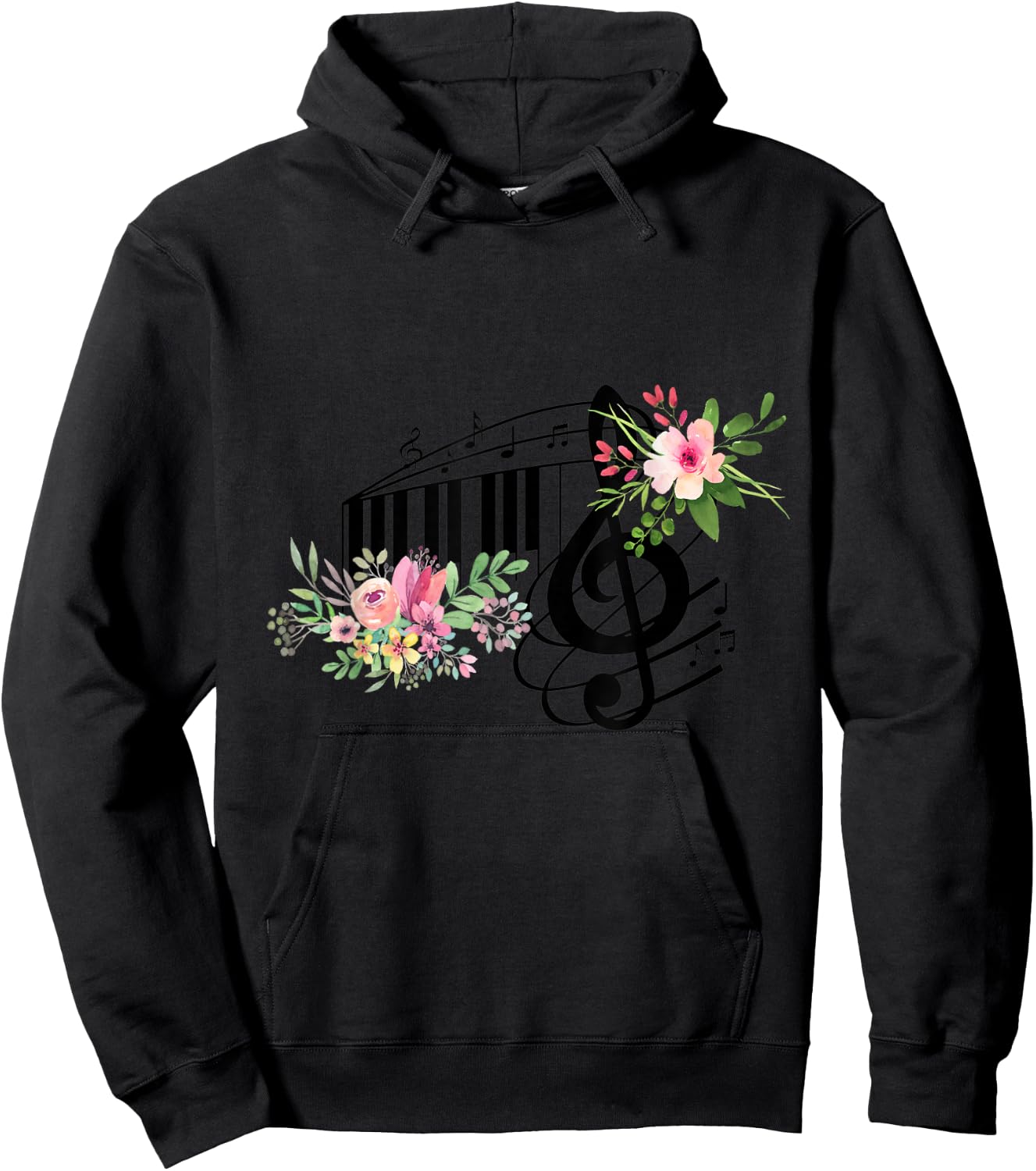 Cut Music Teacher Shirt with a Piano Keys, Notes and Flowers Hoodie - Hoodie | Black