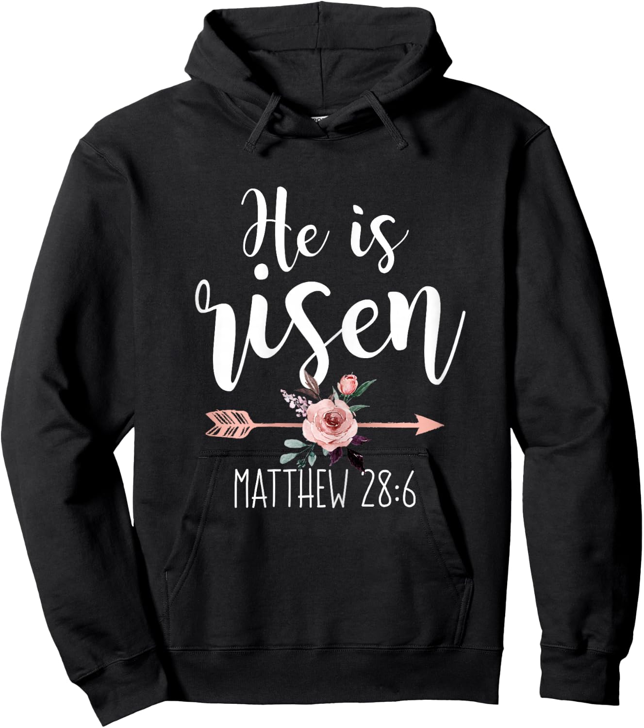 He is Risen Floral Arrow Easter Christian Women Teen Girls Hoodie - Hoodie | Black