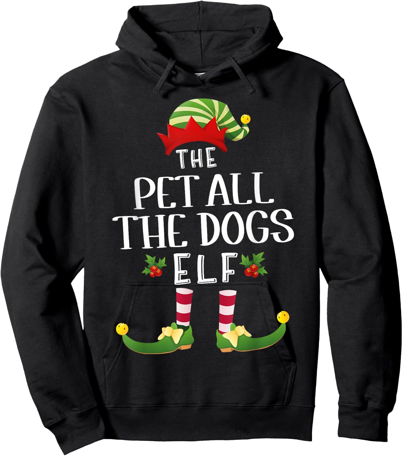 Pet All The Dogs Christmas Elf Matching Pajama X-Mas Party Hoodie - Hoodie | Black