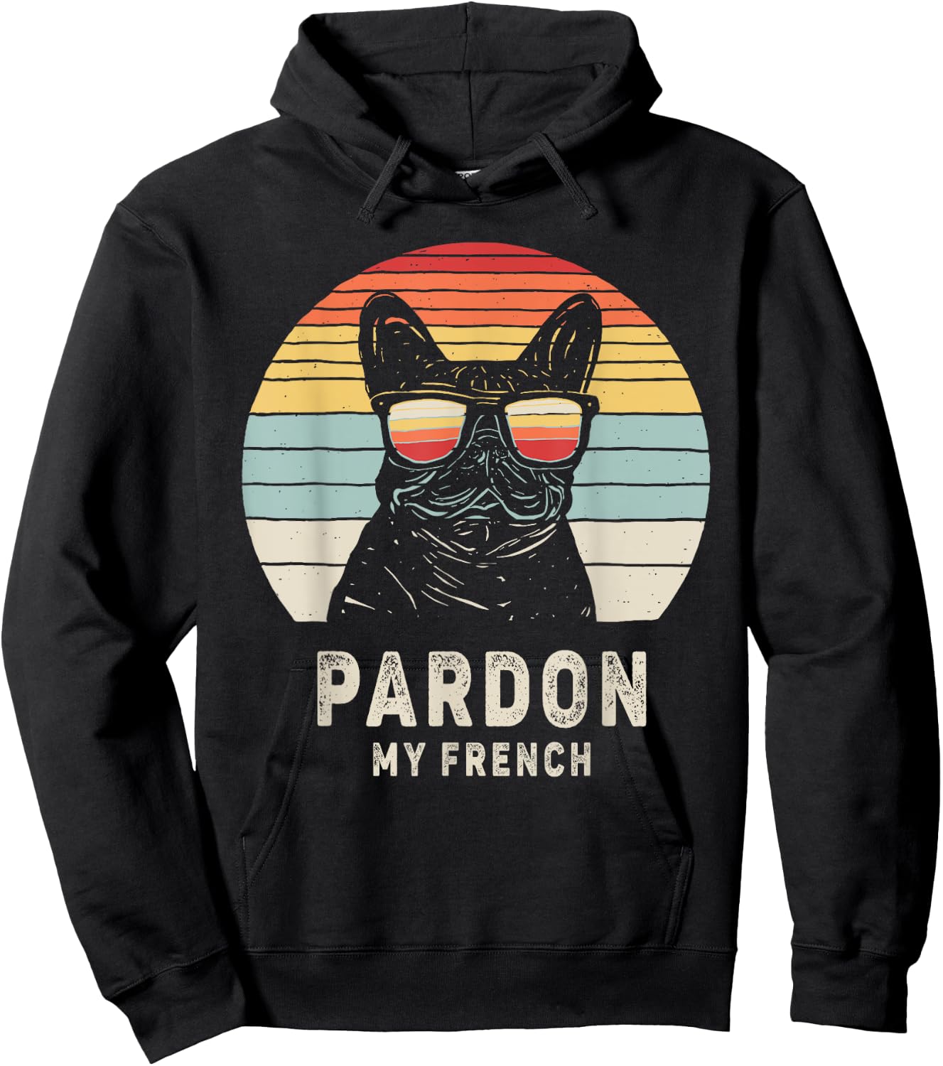 Vintage Retro Pardon My French Frenchie Bulldog Dog Hoodie - Hoodie | Black