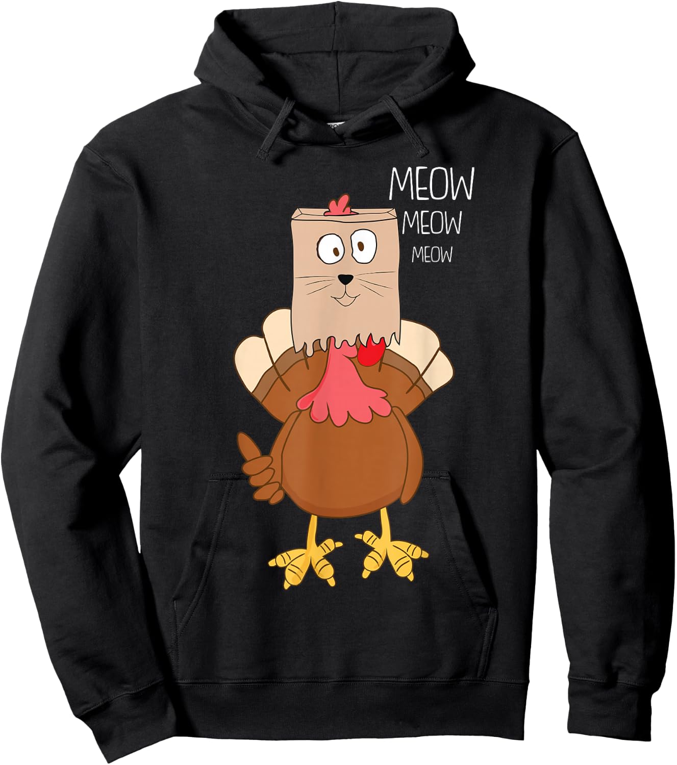 Meow Meow Funny Turkey Thanksgiving Hoodie - Hoodie | Black