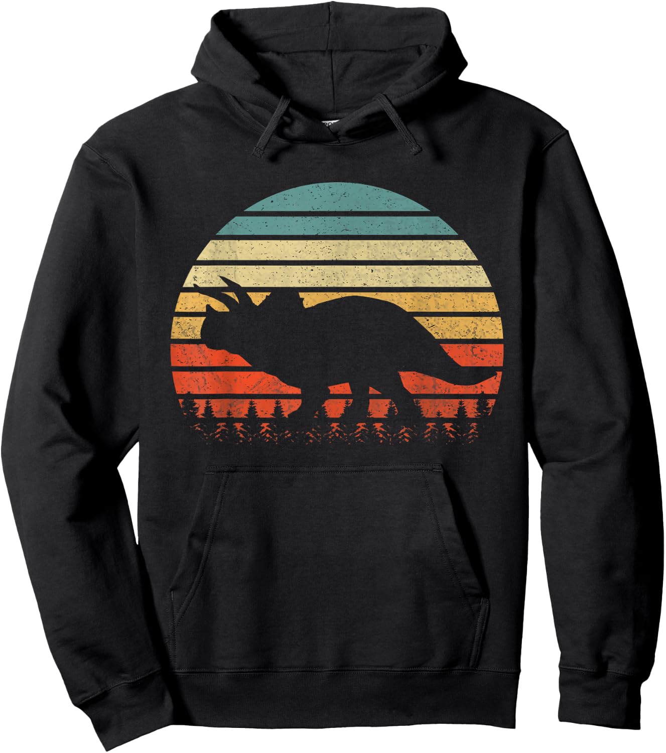Vintage Triceratops Dinosaurus Sunset Retro Hoodie - Hoodie | Black