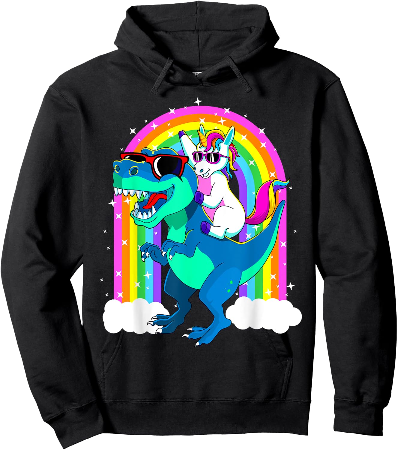 Unicorn Riding Trex Dinosaur Gift Girls Boys Kids Men Women Hoodie - Hoodie | Black