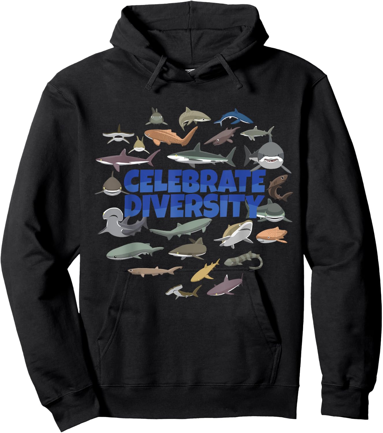 Celebrate Diversity | Sharks Apparel Types of Shark Lovers Hoodie - Hoodie | Black