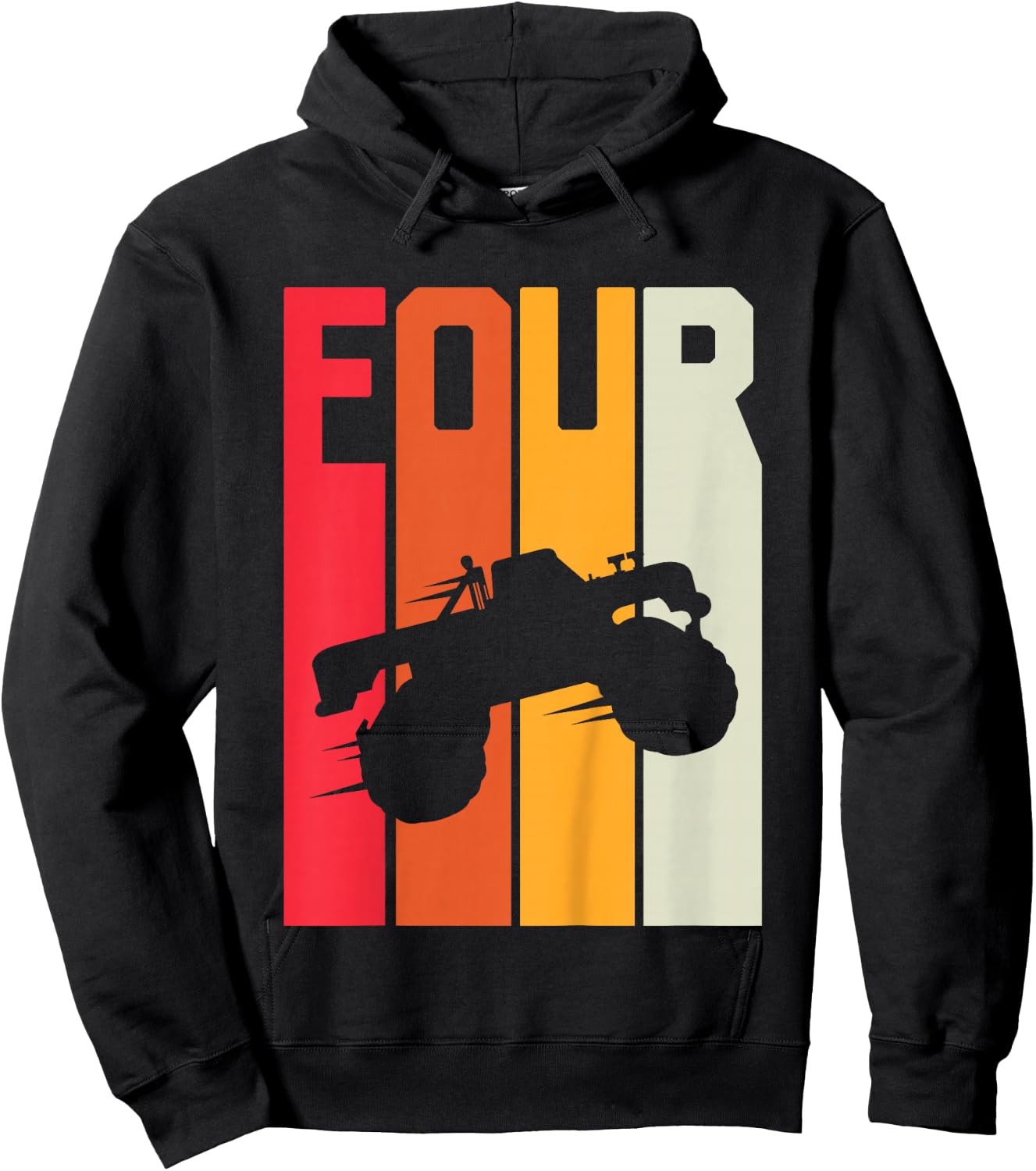 4th Birthday Retro Monster Truck 4 Years Boys Girl Kids Hoodie - Hoodie | Black
