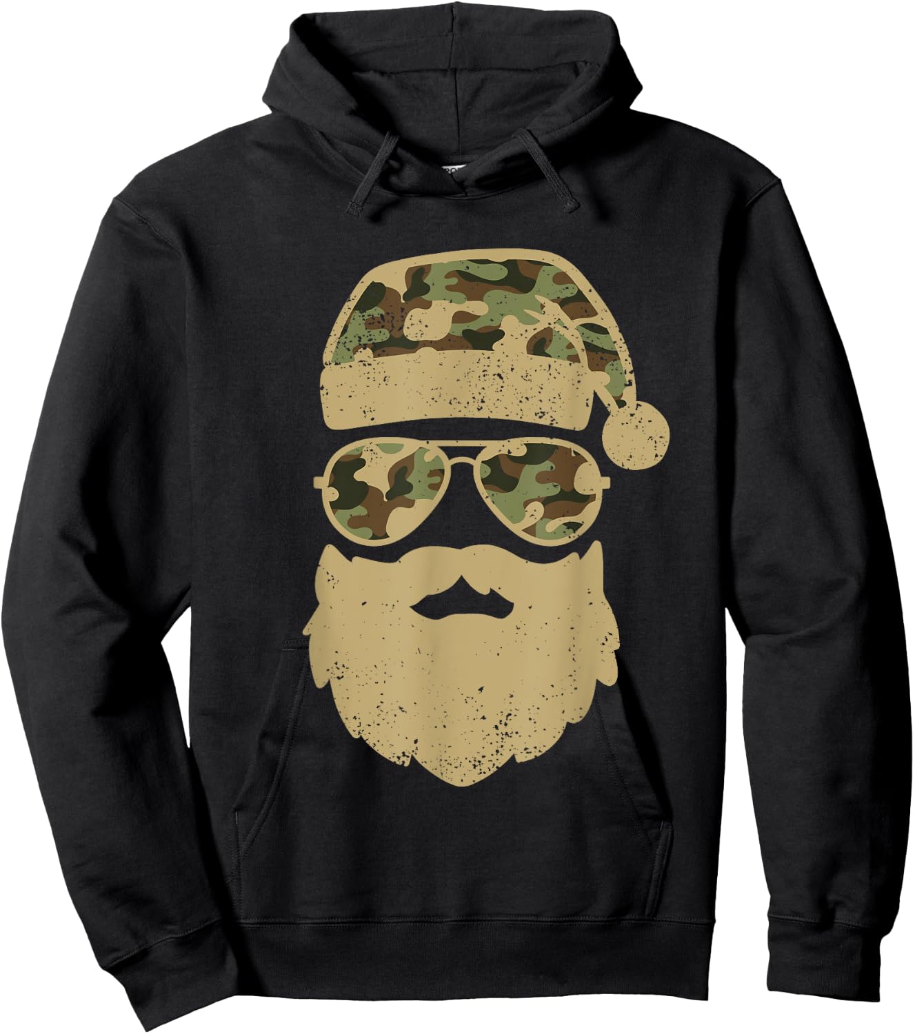 Camo Santa Claus Sunglasses Funny Camo Christmas Camouflage Hoodie - Hoodie | Black