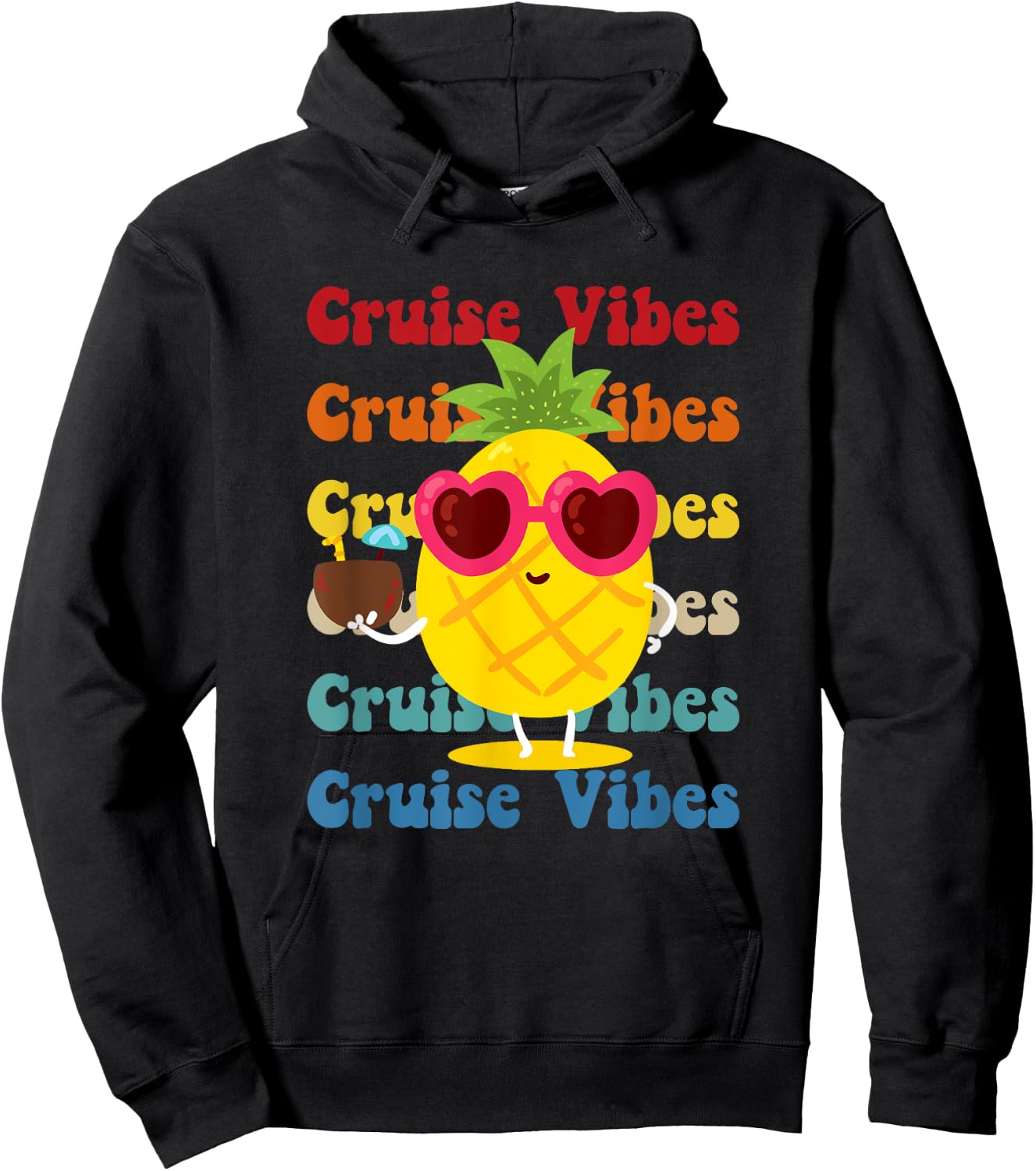 Cruise Vibes pineapple with sunglasses,coconut funny cruise Hoodie - Hoodie | Black