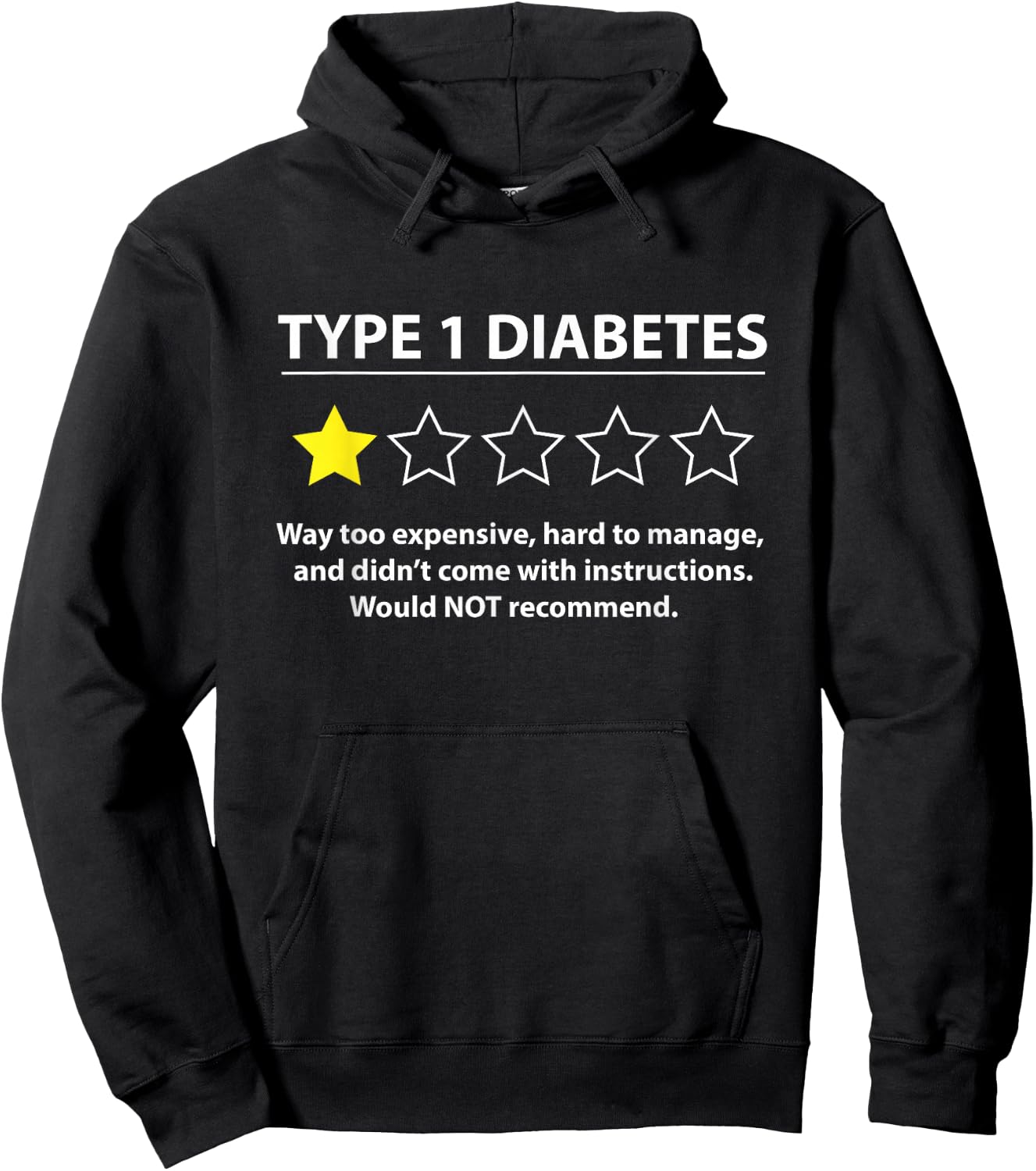 Type 1 Diabetes T1D One Star Rating Funny Awareness Hoodie - Hoodie | Black