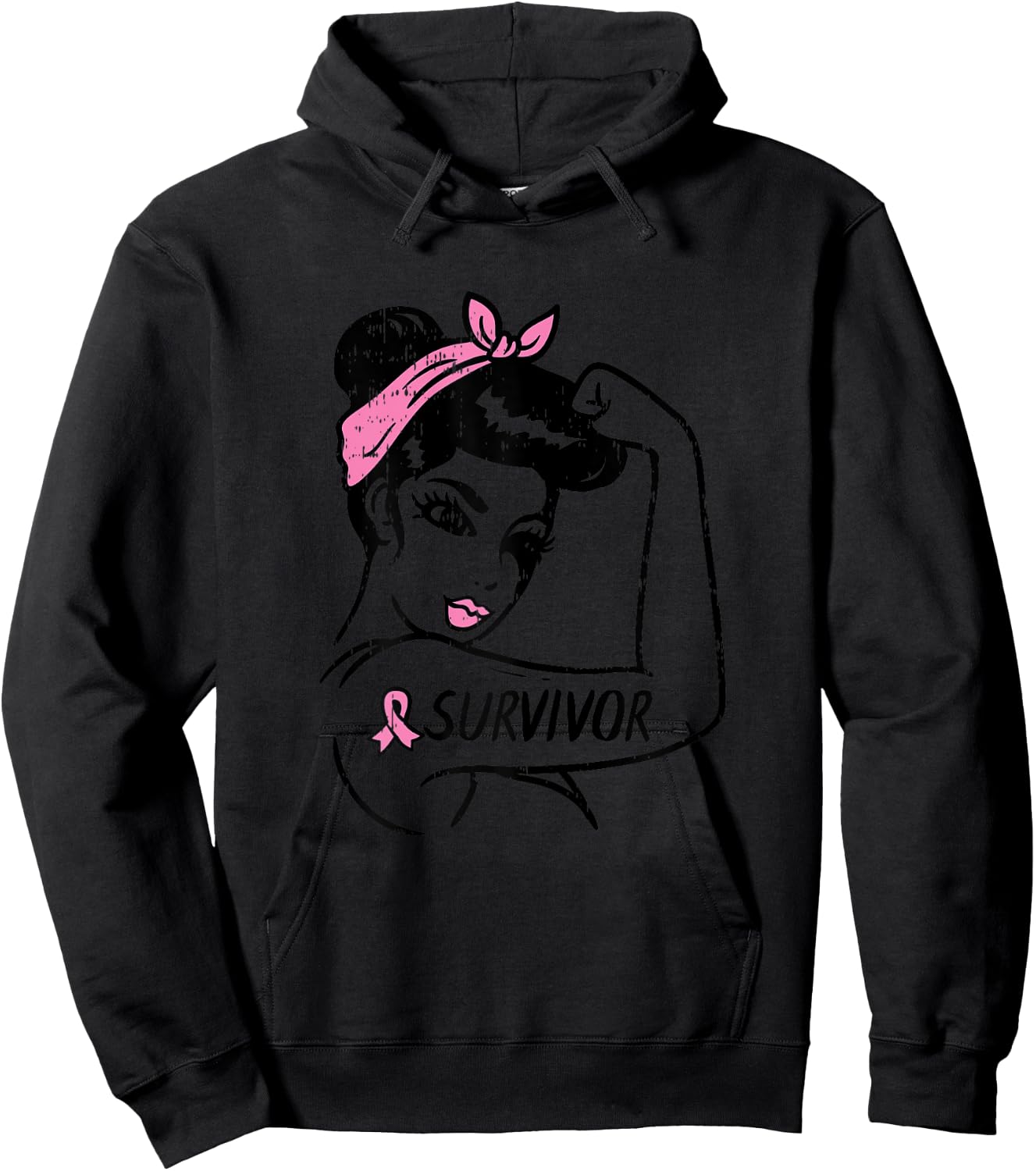 Breast Cancer Survivor Rosie Riveter Pink Awareness Women Hoodie - Hoodie | Black