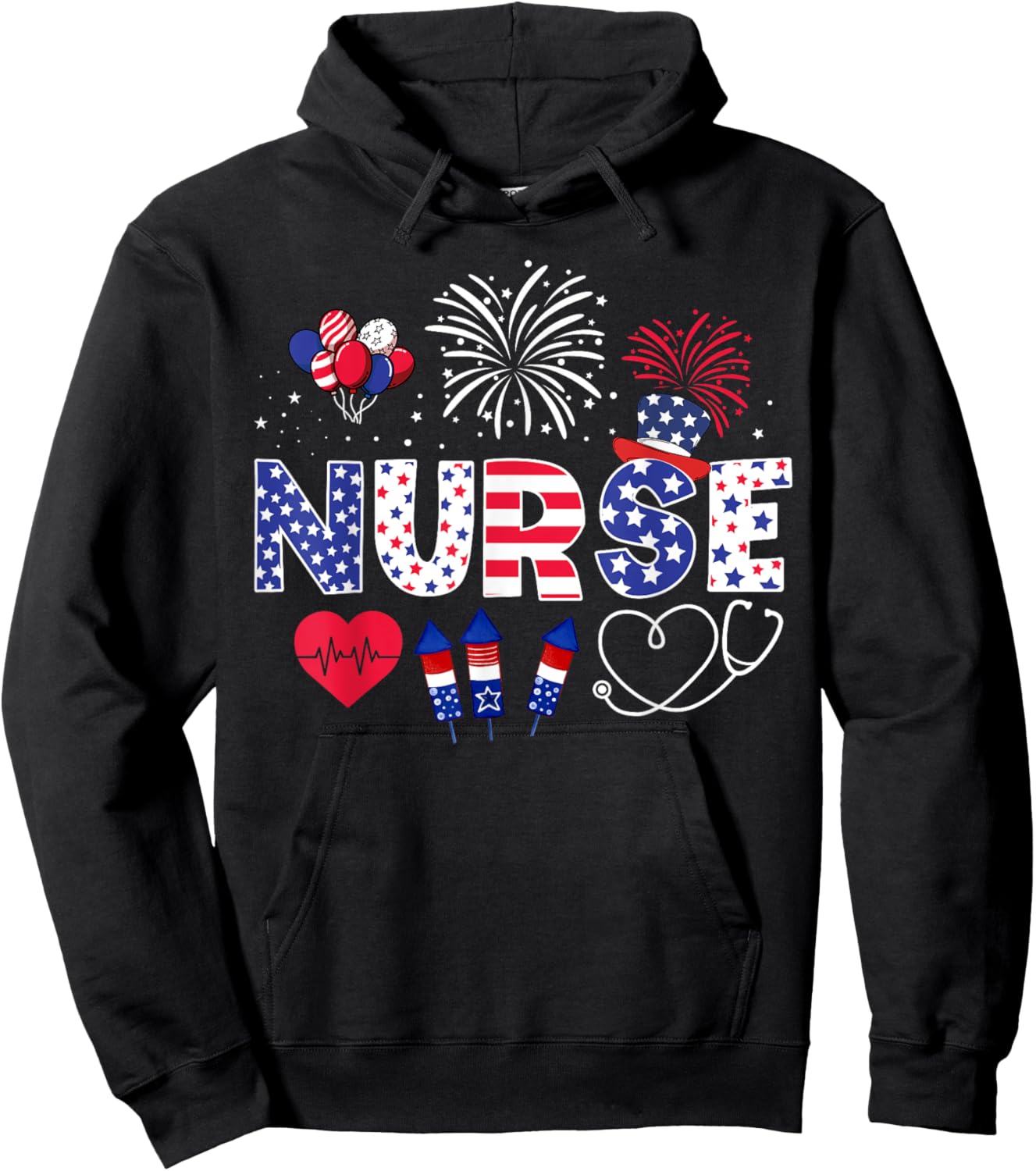 4th of July Nurse American Flag Fourth Of July Nurse Hoodie - Hoodie | Black