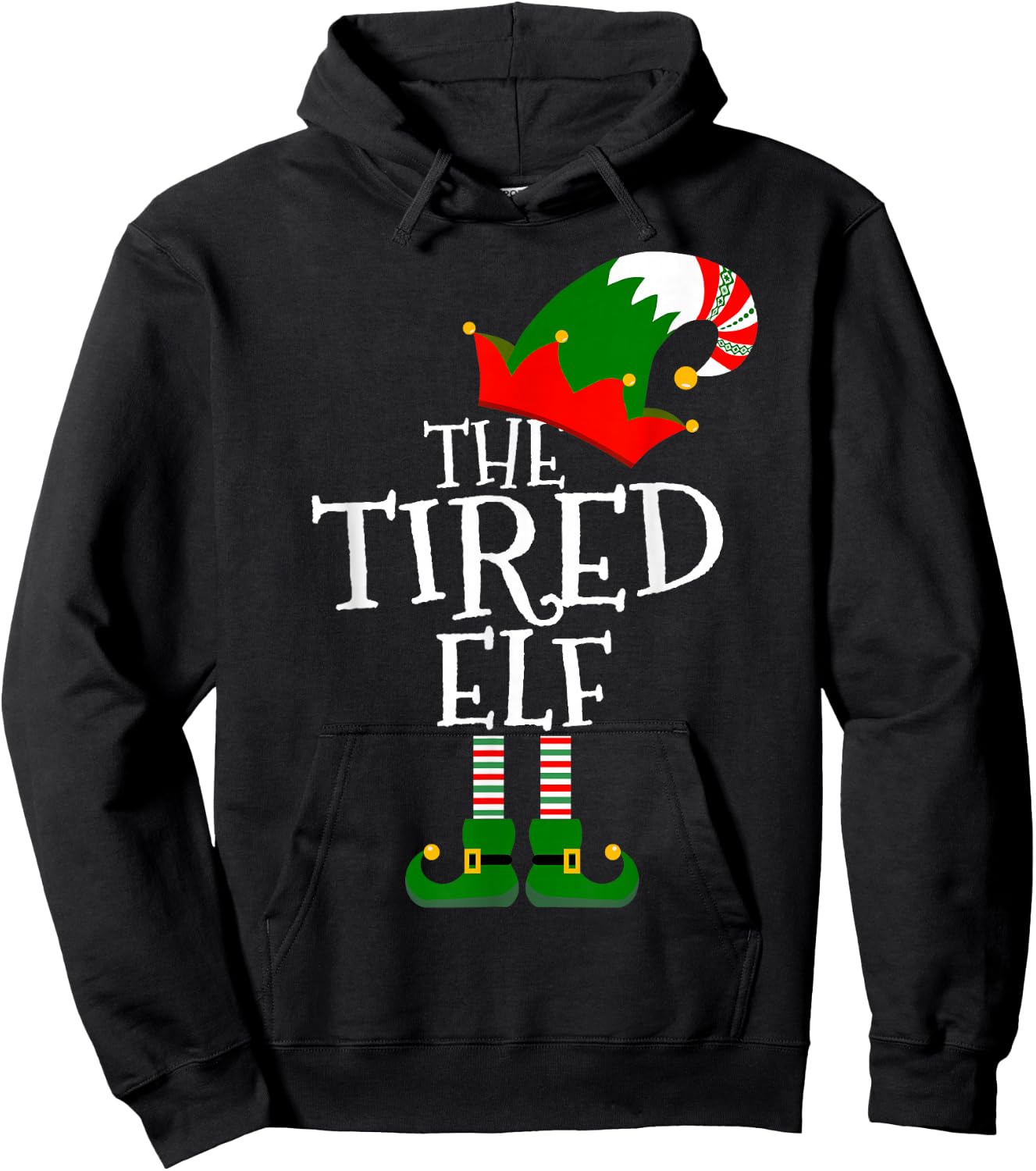 Funny The Tired Elf Matching Family Group Gift Christmas Hoodie - Hoodie | Black