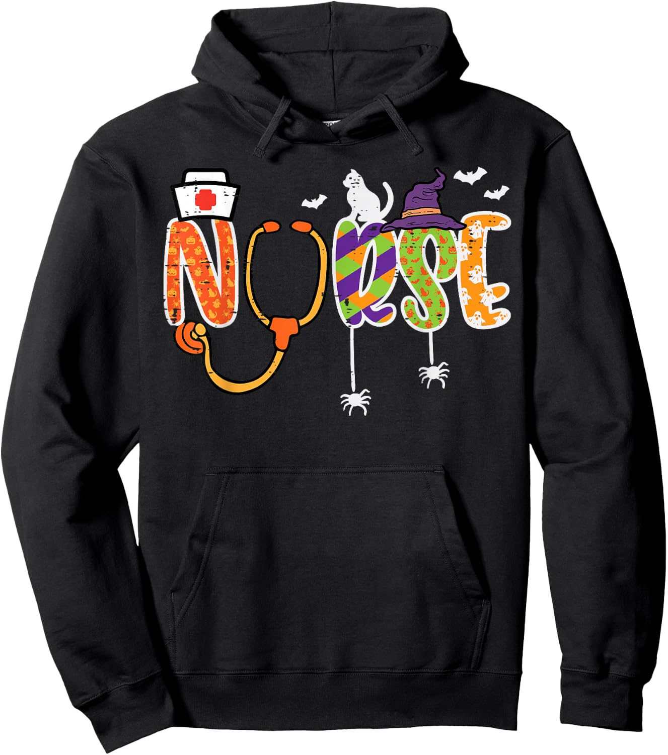 Halloween Nurse Stethoscope Cute Scrub Top Costume Men Women Hoodie - Hoodie | Black